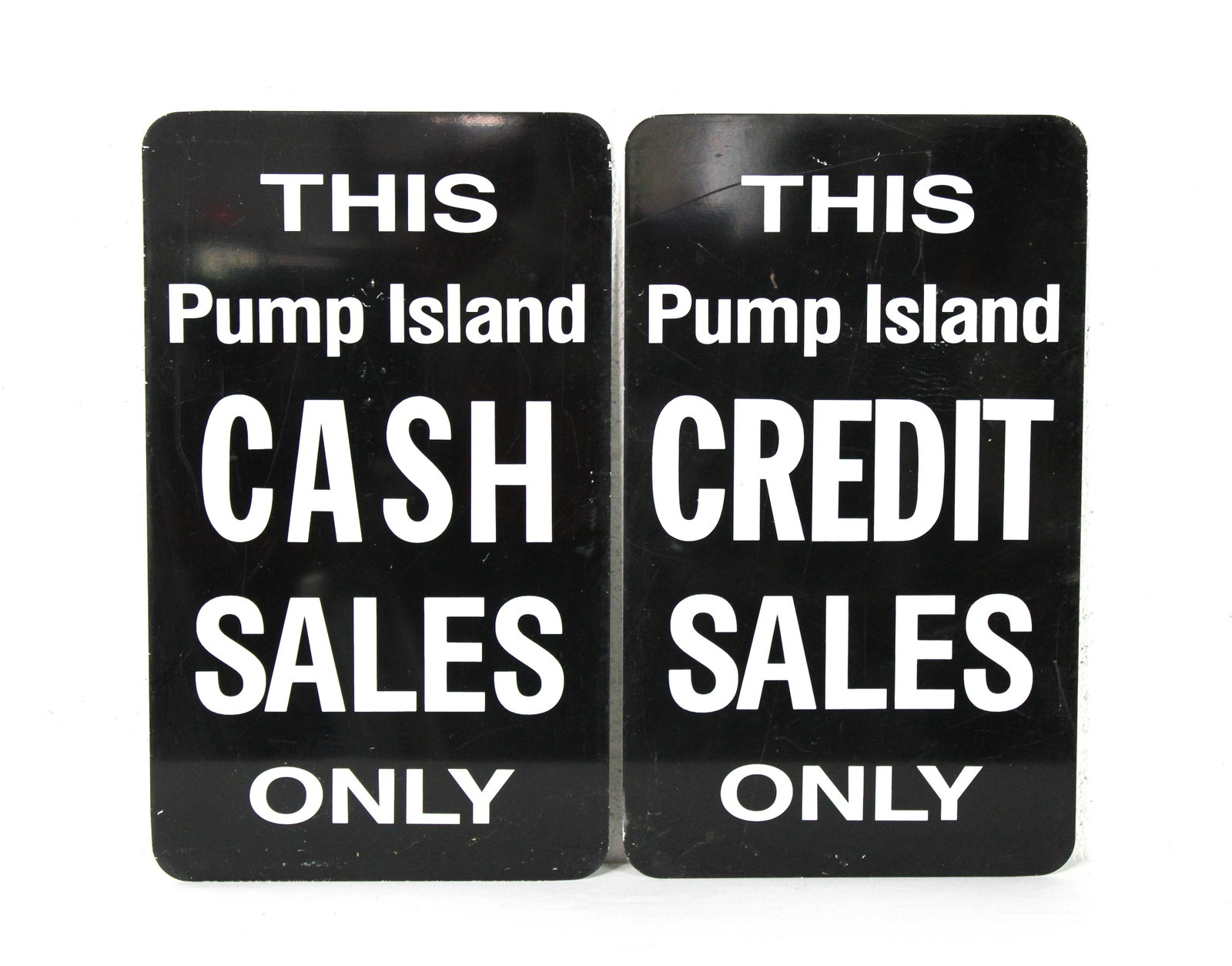 Pump Island Cash / Credit Signs: Pump Island Cash / Credit Signs. In-house shipping available. Dimensions: 20 x 12