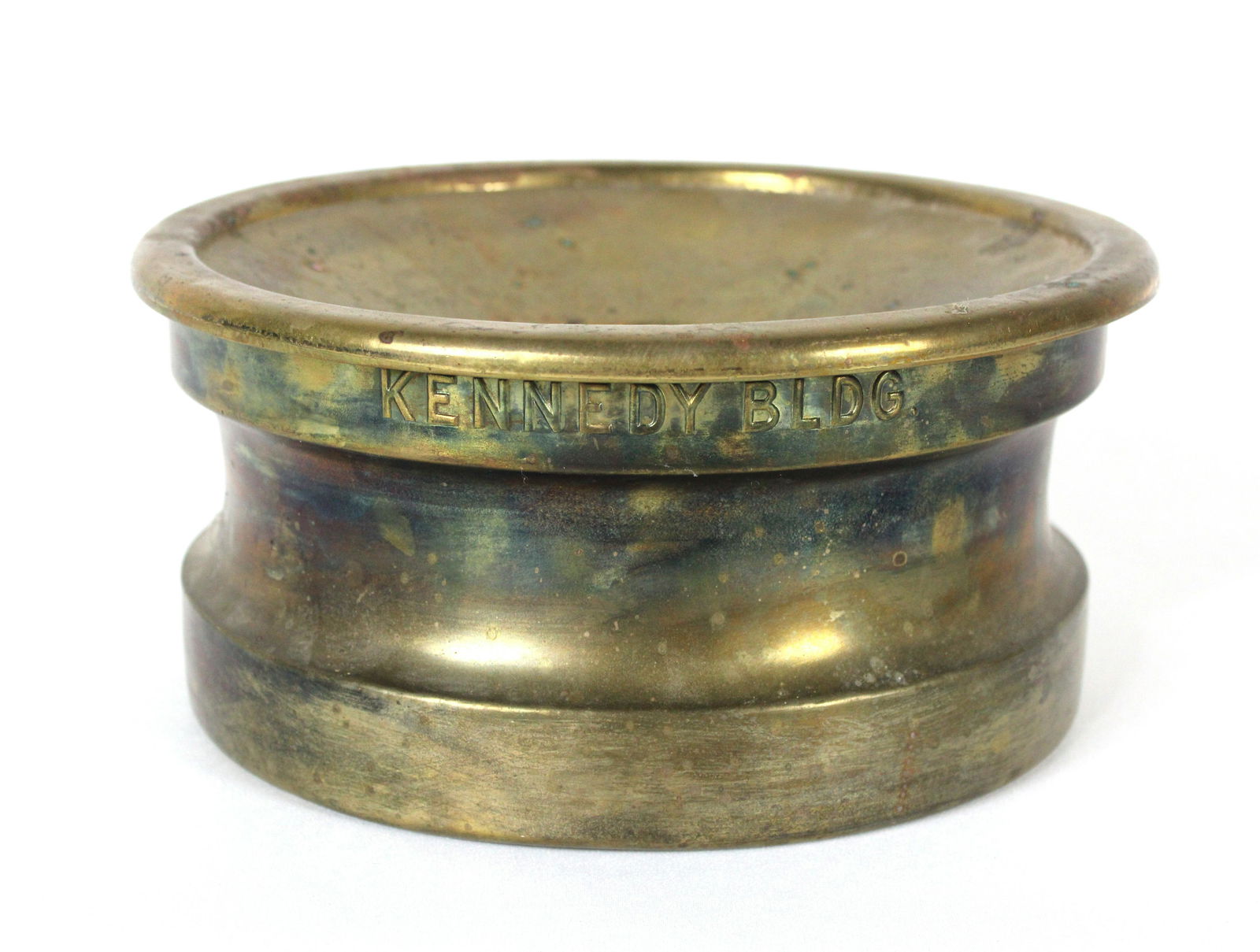 Embossed "Kennedy Building" Brass Spittoon (1 of 2)