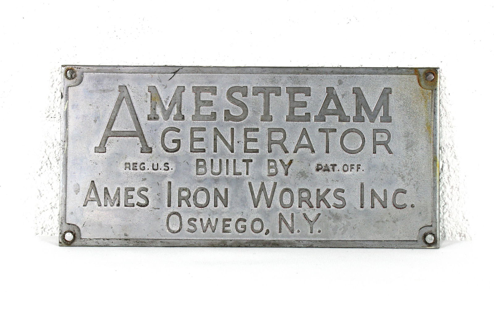 Ames Iron Works, Oswego, NY Embossed Sign (1 of 2)