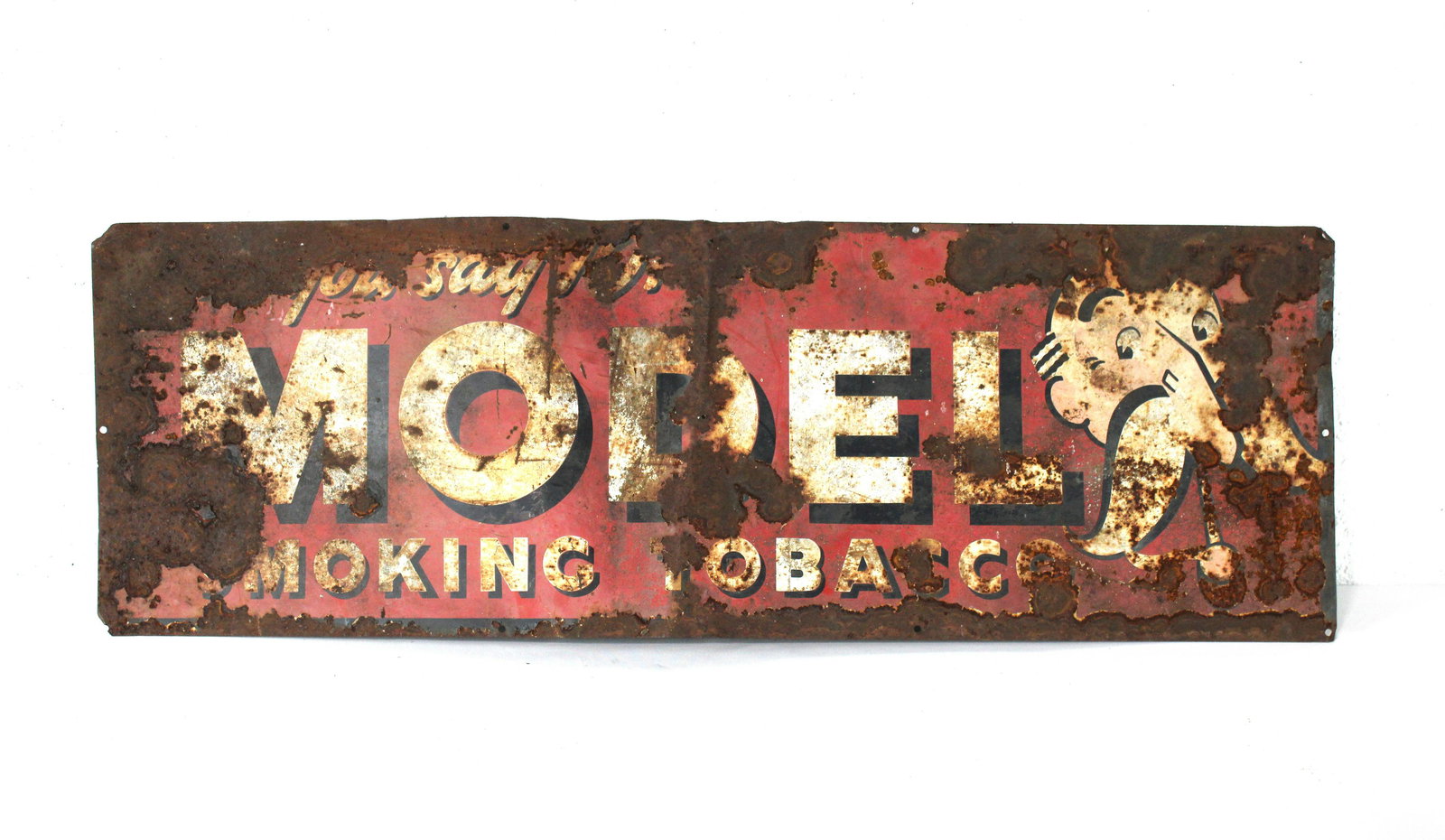 Model Smoking Tobacco Tin Sign: Model Smoking Tobacco Tin Sign. This item requires third party shipping or pickup arrangements to be made. Dimensions: 11.5 x 34