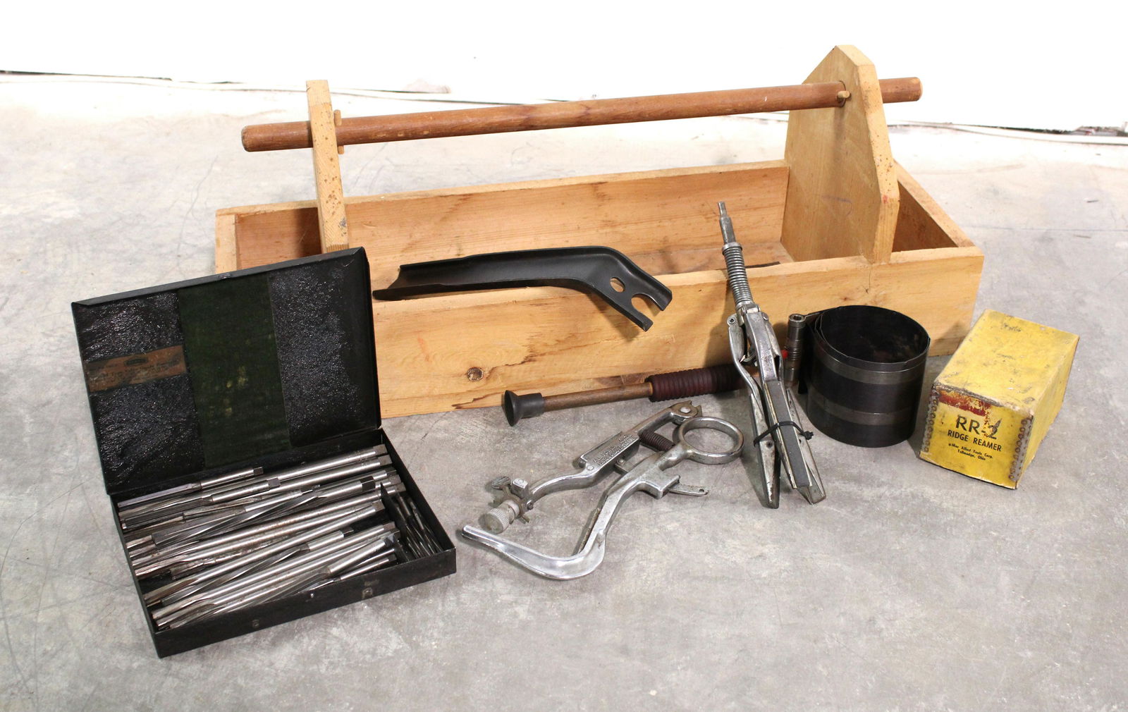 Vintage Engine Rebuilding Tools and Wooden Tool Caddy (1 of 1)