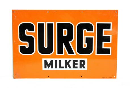 Surge Milker Tin Sign: Surge Milker Tin Sign. In-house shipping available. Dimensions: 12 x 18