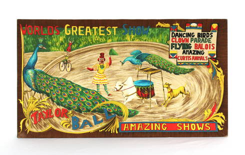 Taylor Ball World's Greatest Show Circus Textile: Taylor Ball World's Greatest Show Barkcloth Circus Textile. This item requires third party shipping or pickup arrangements to be made. Dimensions: 22.5 x 40