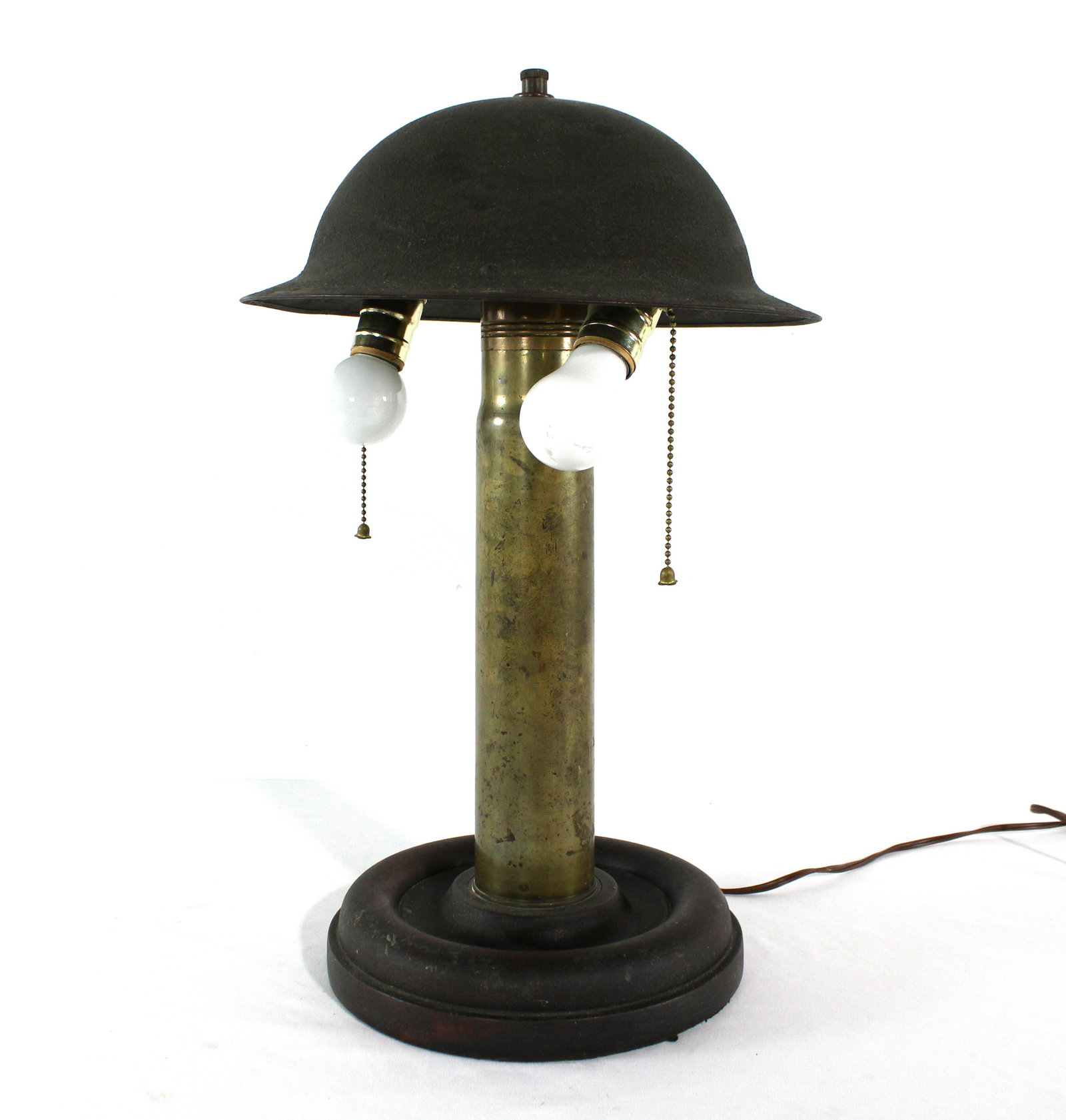 Trench Art Brass Lamp with Doughboy Hat (1 of 2)