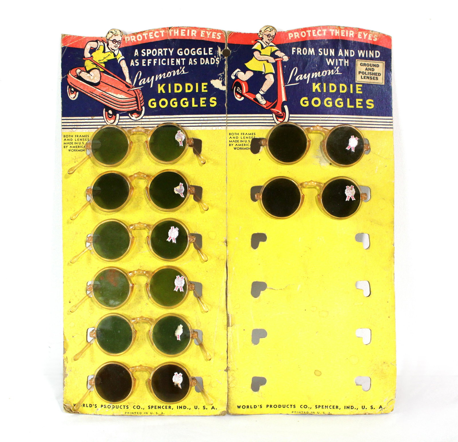 Laymon's Kiddie Goggles Sunglass Display: Laymon's Kiddie Goggles Sunglass Display. In-house shipping available. Dimensions: 15 x 13