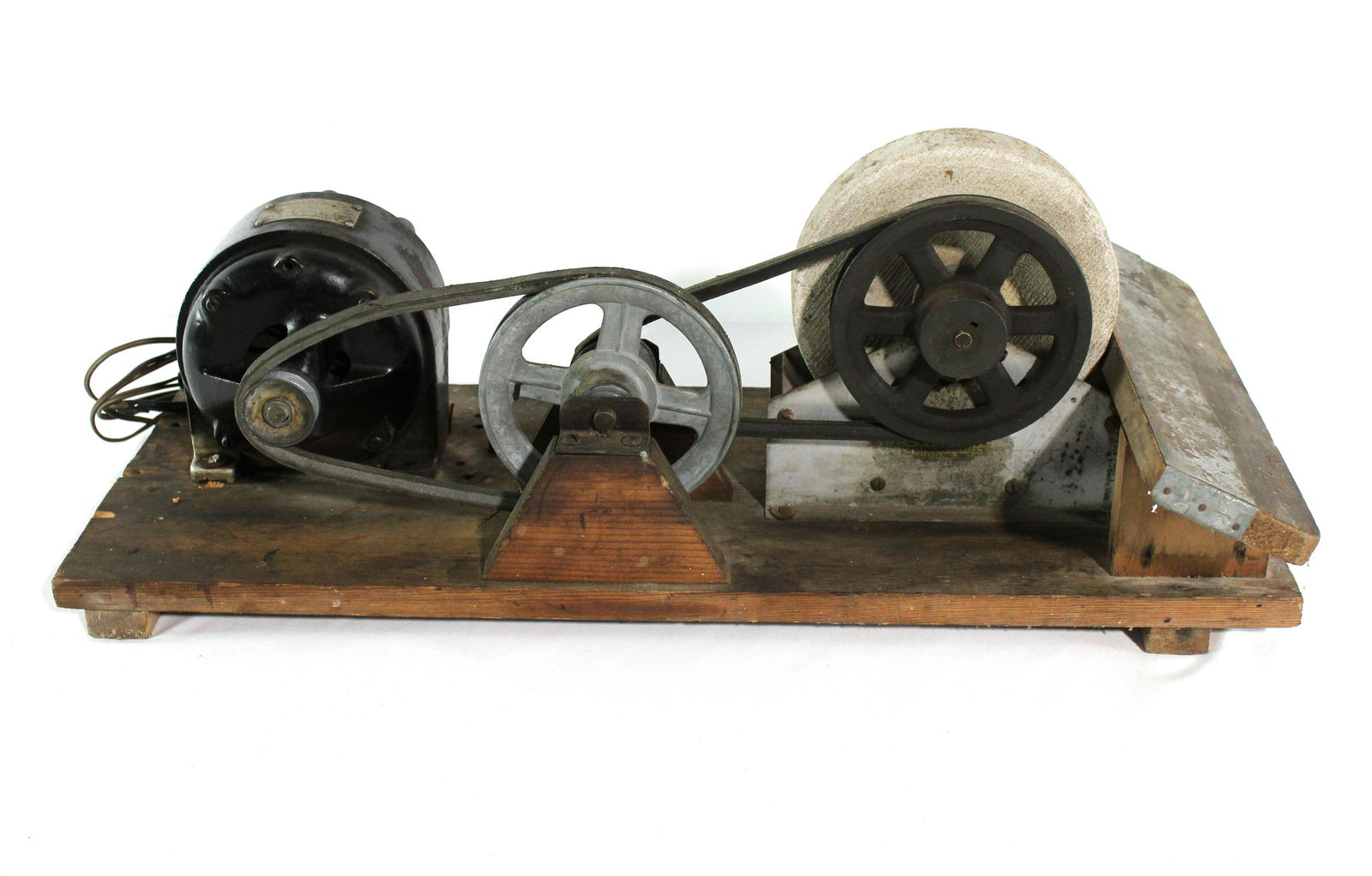 Homemade Bench Grinder w/ Early 110 Volt Westinghouse: Homemade Bench Grinder Featuring Early 110 Volt Westinghouse Motor. This item requires third party shipping or pickup arrangements to be made. Dimensions: 12 x 29 x 16