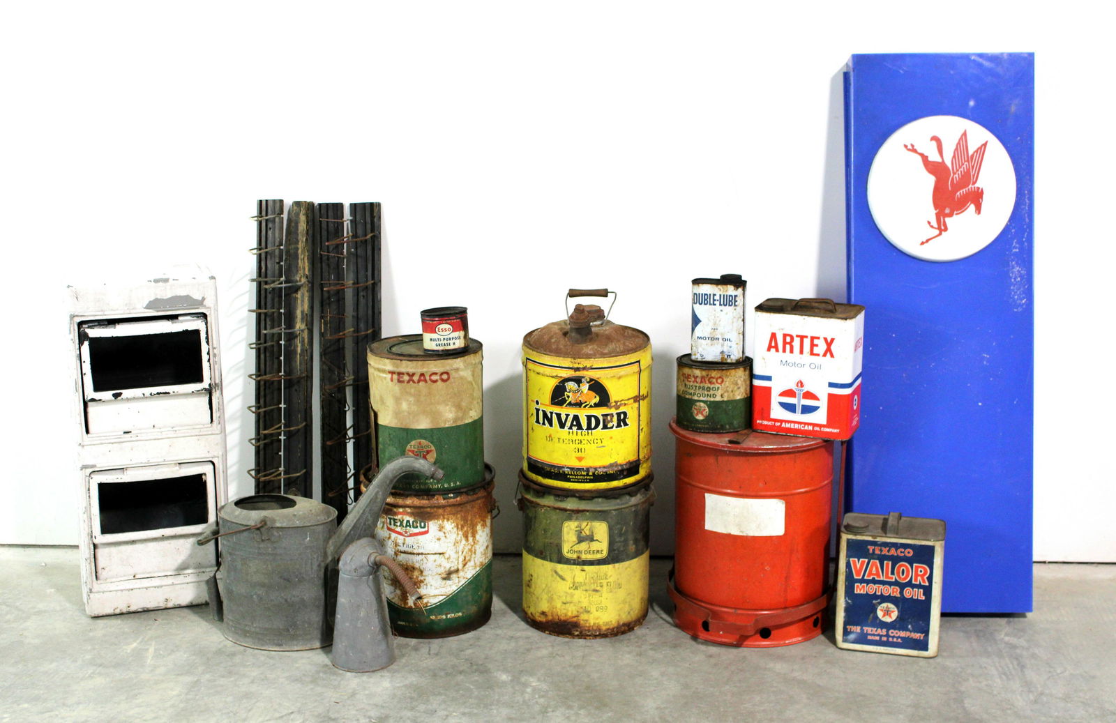 Automotive Items incl. Oil Cans, Station Sign and Belts (1 of 1)