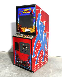 Midway Space Invaders Arcade Game: Midway Space Invaders Arcade Game, not working. No upper back door. This item requires third party shipping or pickup arrangements to be made. Dimensions: 68.5 x 26.5 x 34