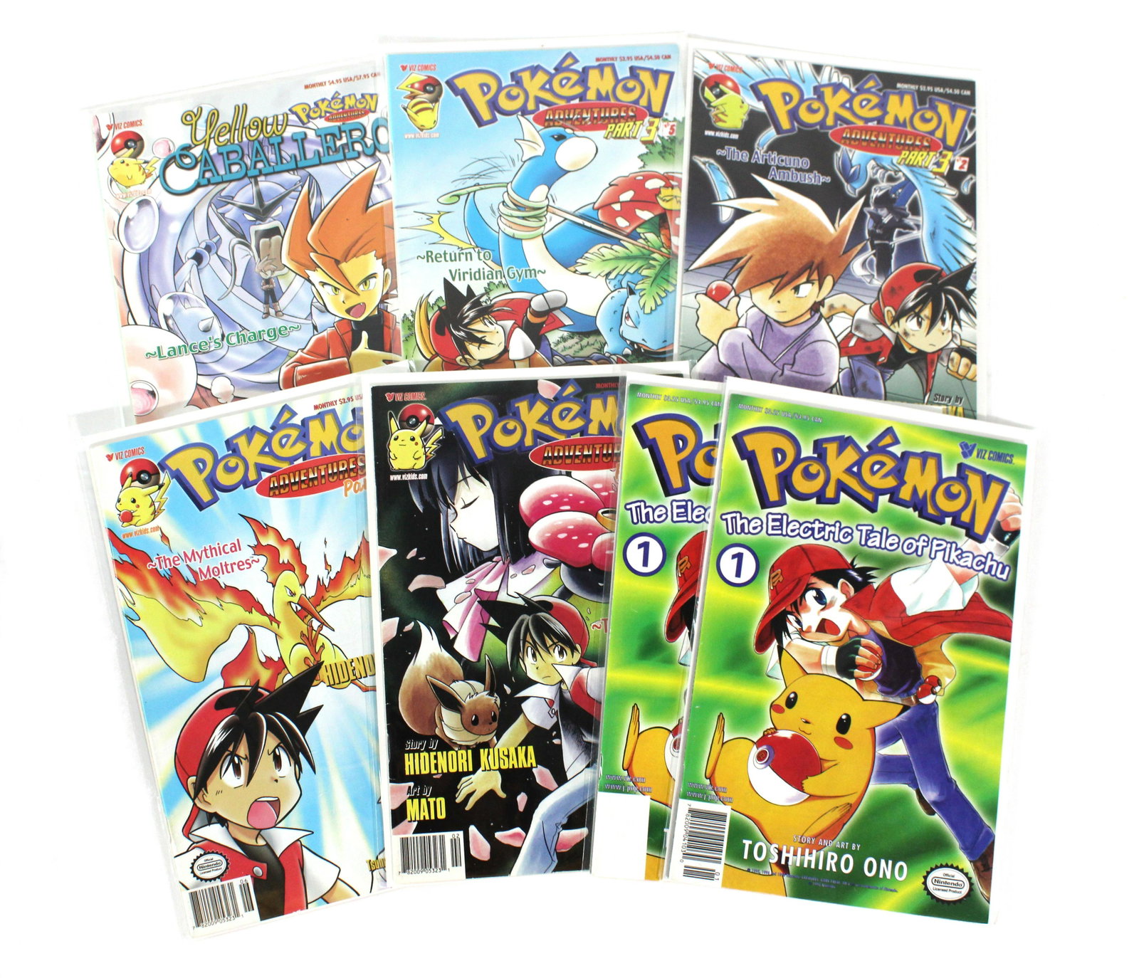 Pokemon Comic Books: Pokemon Comic Books. Total of 7. Includes Electric Tales of Pikachu 1 (2 copies), Pokemon Adventures Part II 2, 6, Pokemon Adventures Part III 2, 5, Pokemon Adventures Lance's Charge. Varying conditio