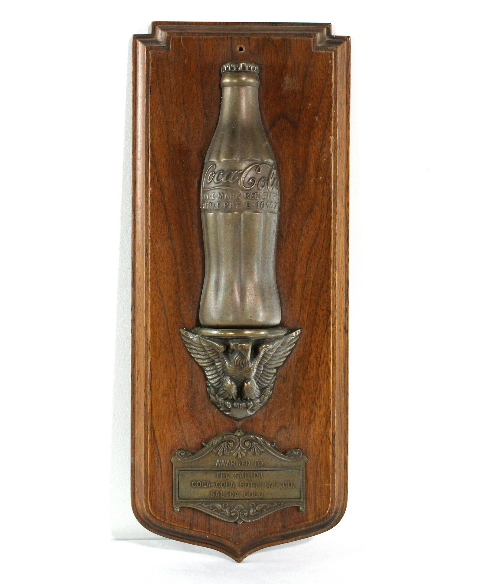 Coca Cola Bottling Plant Award, Salida, Colorado: Coca Cola Bottling Plant Award, Salida, Colorado. In-house shipping available. Dimensions: 16 x 7 x 3