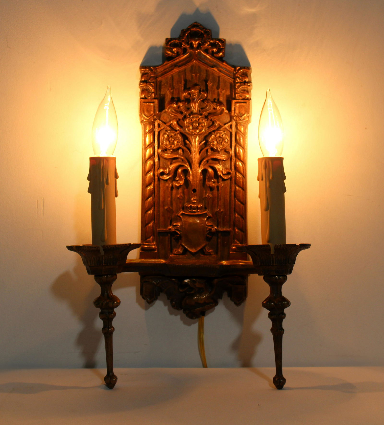 Bronze Detroit Railroad Car Double Candle Wall Sconce, 1920s (1 of 4)