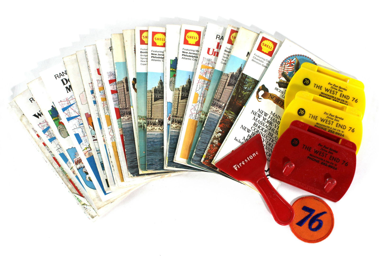 Vintage Shell Maps, 76 Patch and Promo Window Scrapers / Coat Hooks (1 of 1)