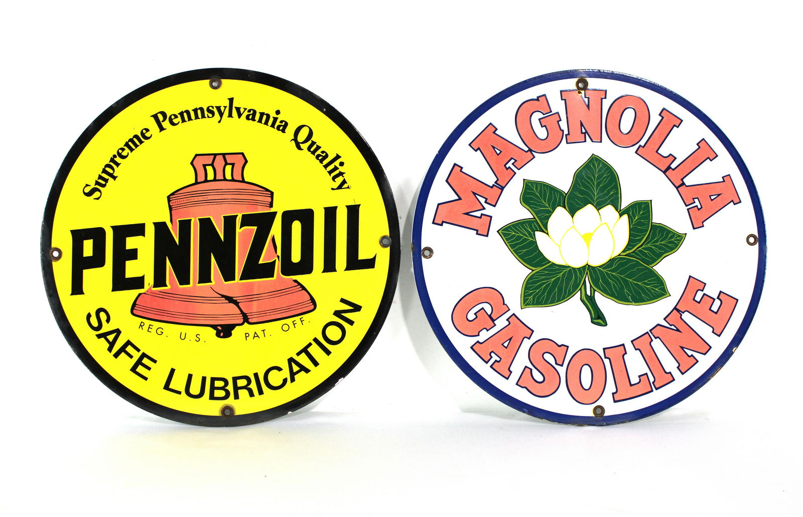 Porcelain Pennzoil and Magnolia Gasoline Pump Plates, Repro (1 of 1)