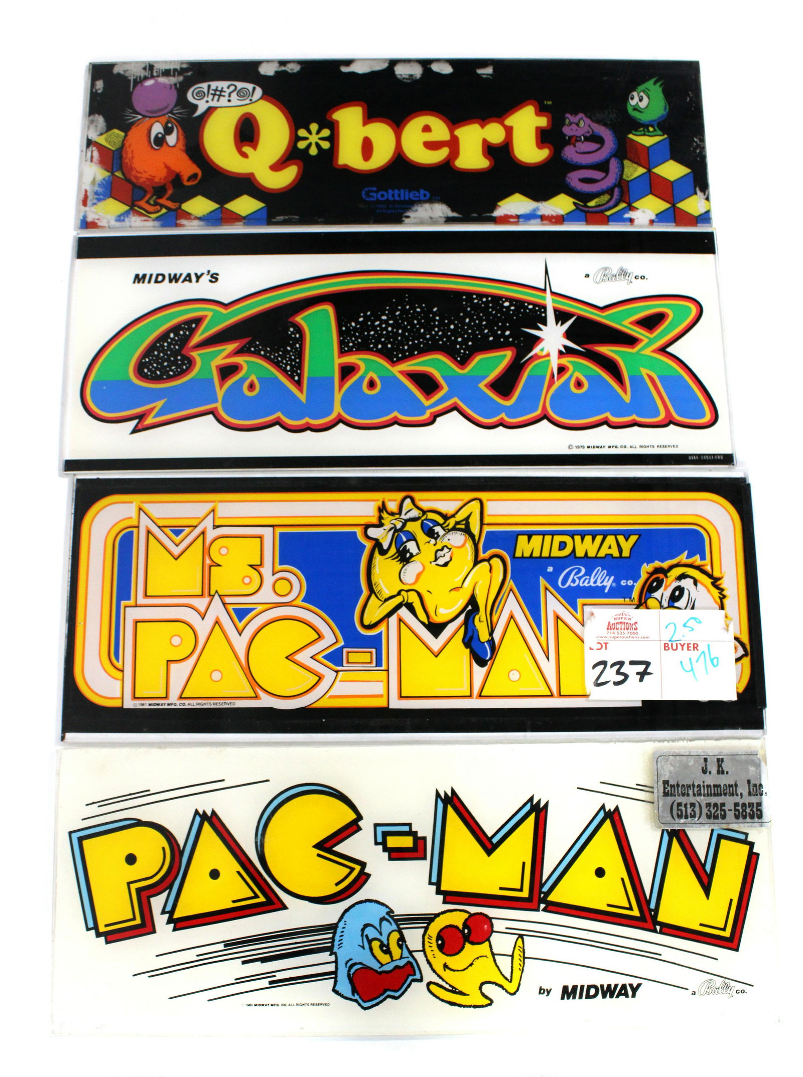 Pac-Man, Ms. Pac-Man, Q-Bert and Galaxian Arcade Game Headers (1 of 1)
