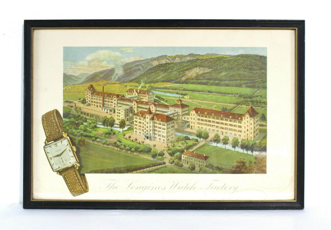 Longines Watch Factory Switzerland Framed Litho Advertisement, 1930s (1 of 2)