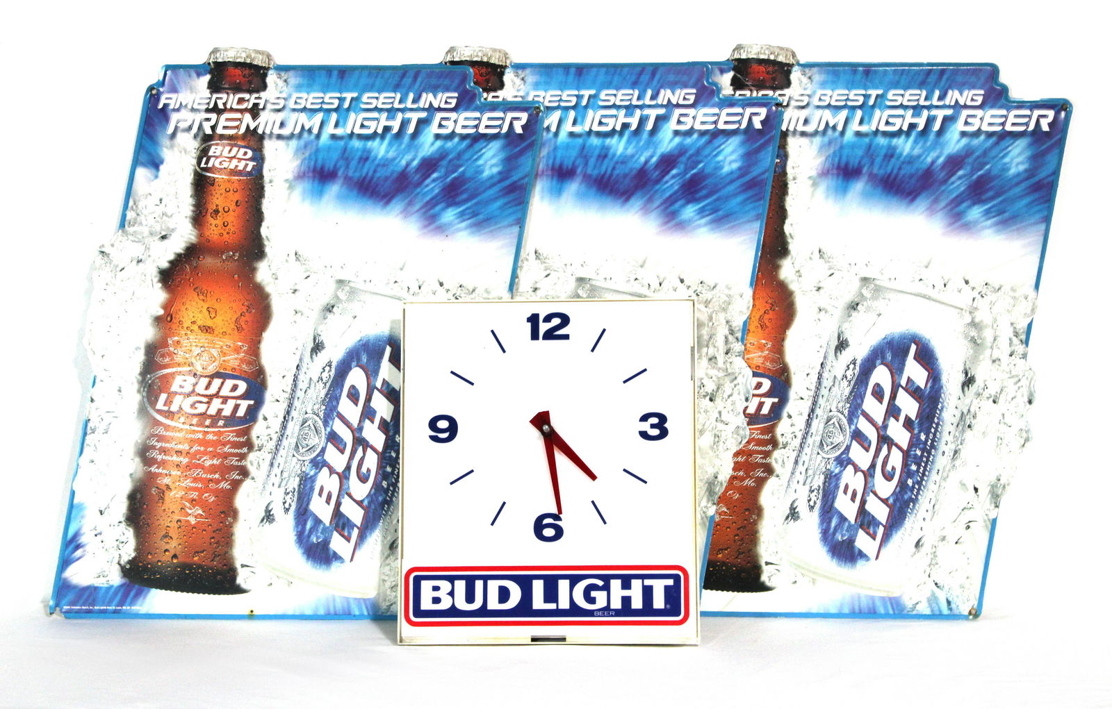 Bud Light Clock and Tin Signs (1 of 2)