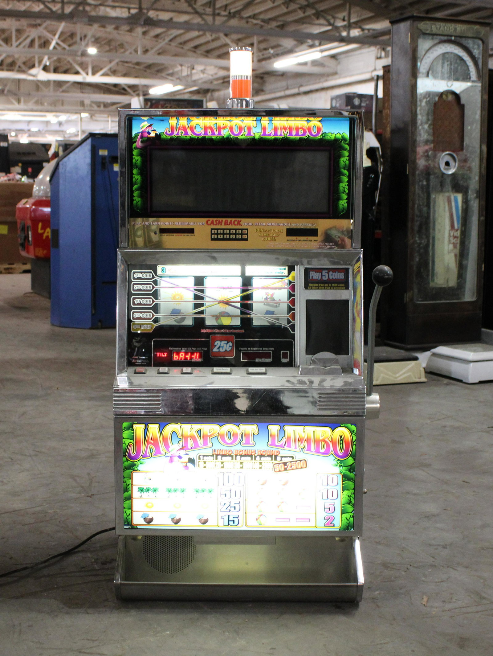 Jackpot Limbo Coin Operated Slot Machine: Jackpot Limbo Coin Operated Slot Machine. As found for parts or restoration.