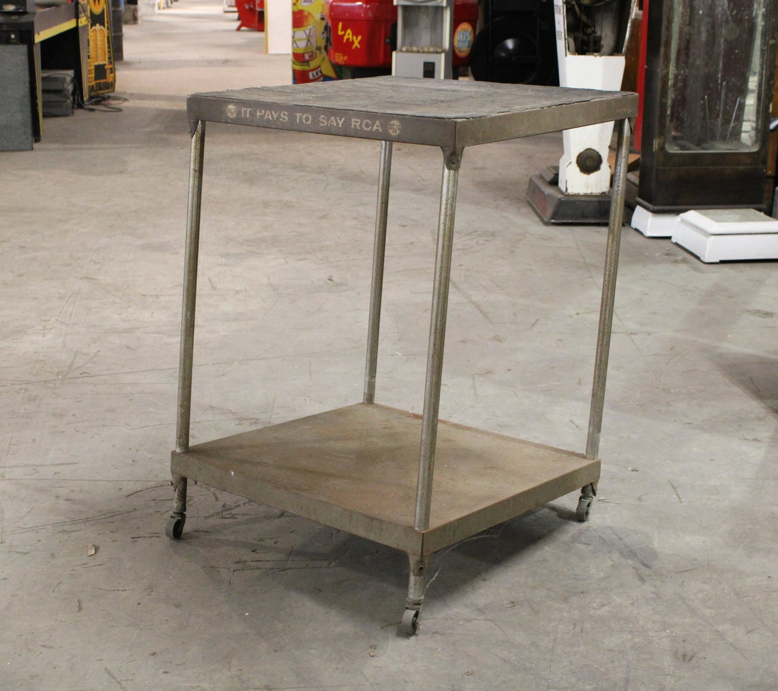 RCA "It Pays to Say RCA" Metal Distributor Cart: RCA "It Pays to Say RCA" Metal Distributor Cart. Vintage advertising piece. As found.
