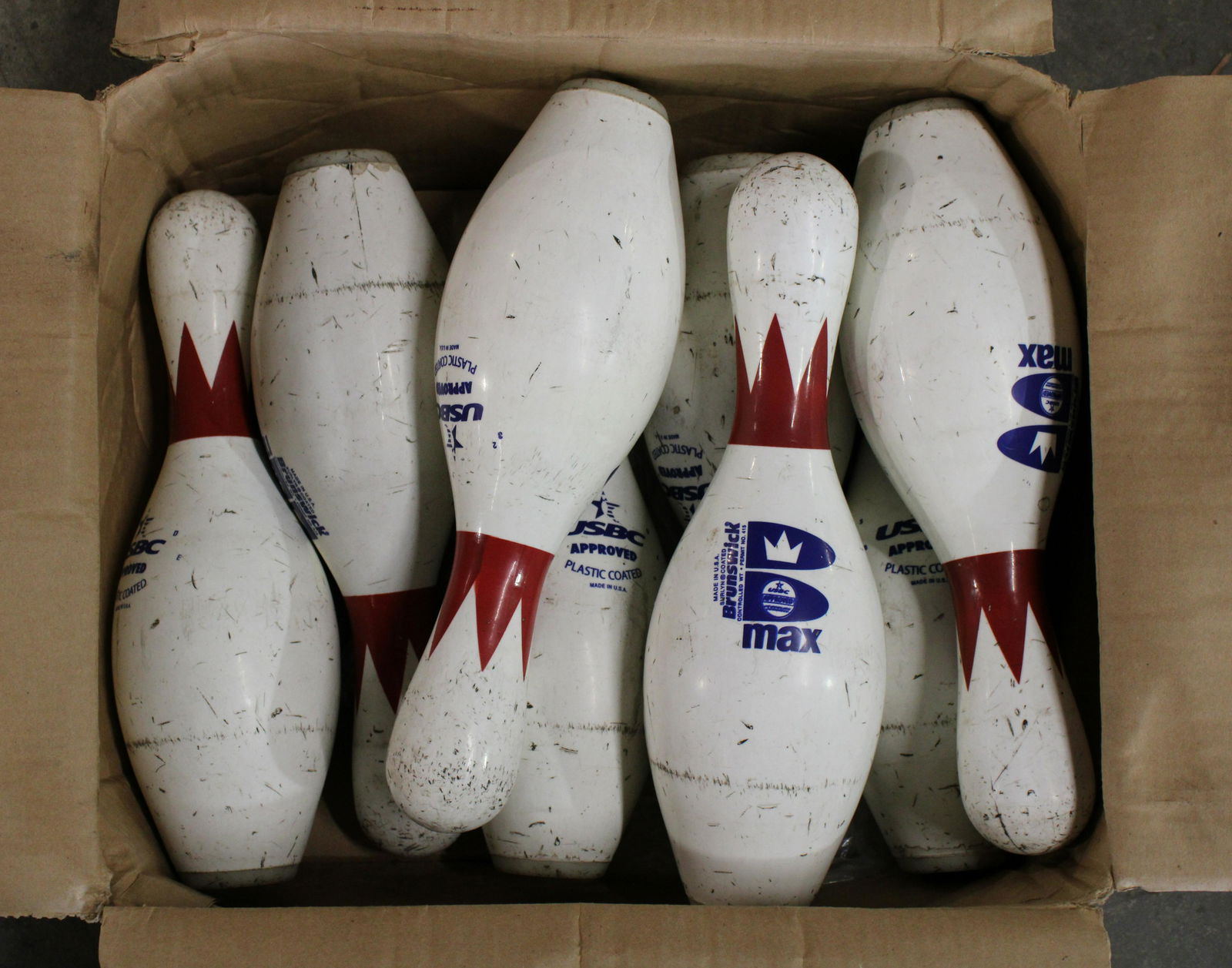 Box Lot of Vintage Bowling Pins (1 of 1)