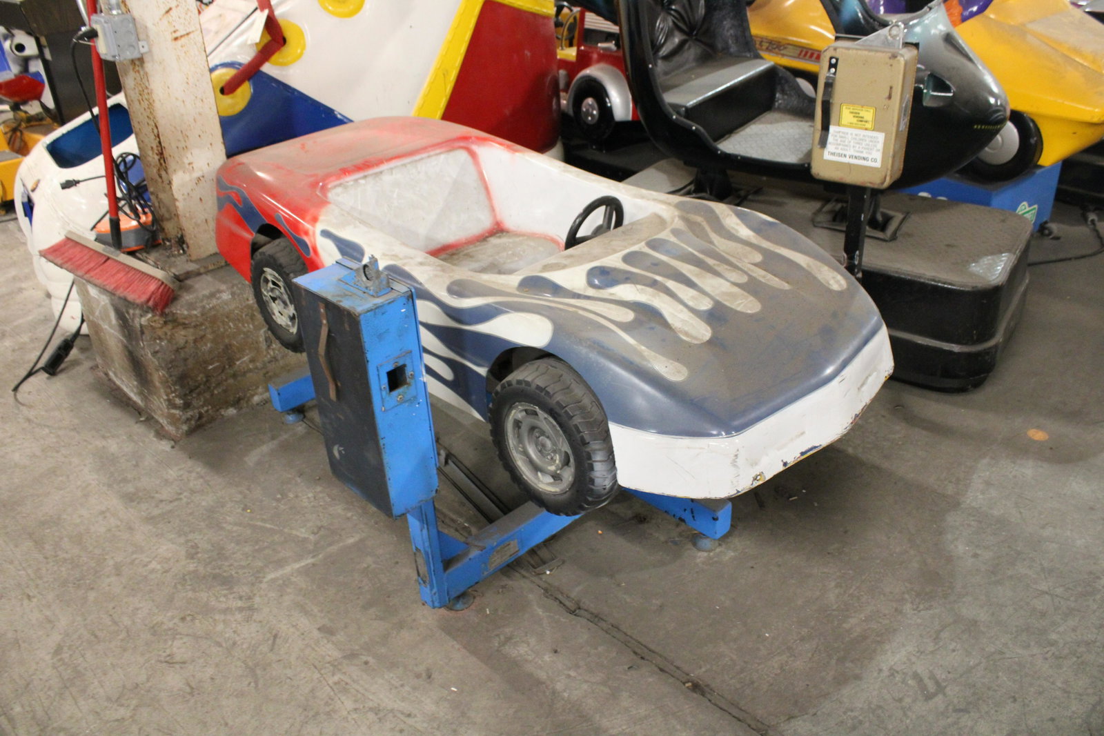 Flame Car Coin Op Kiddie Ride: Flame Car Coin Op Kiddie Ride. Untested, as found.