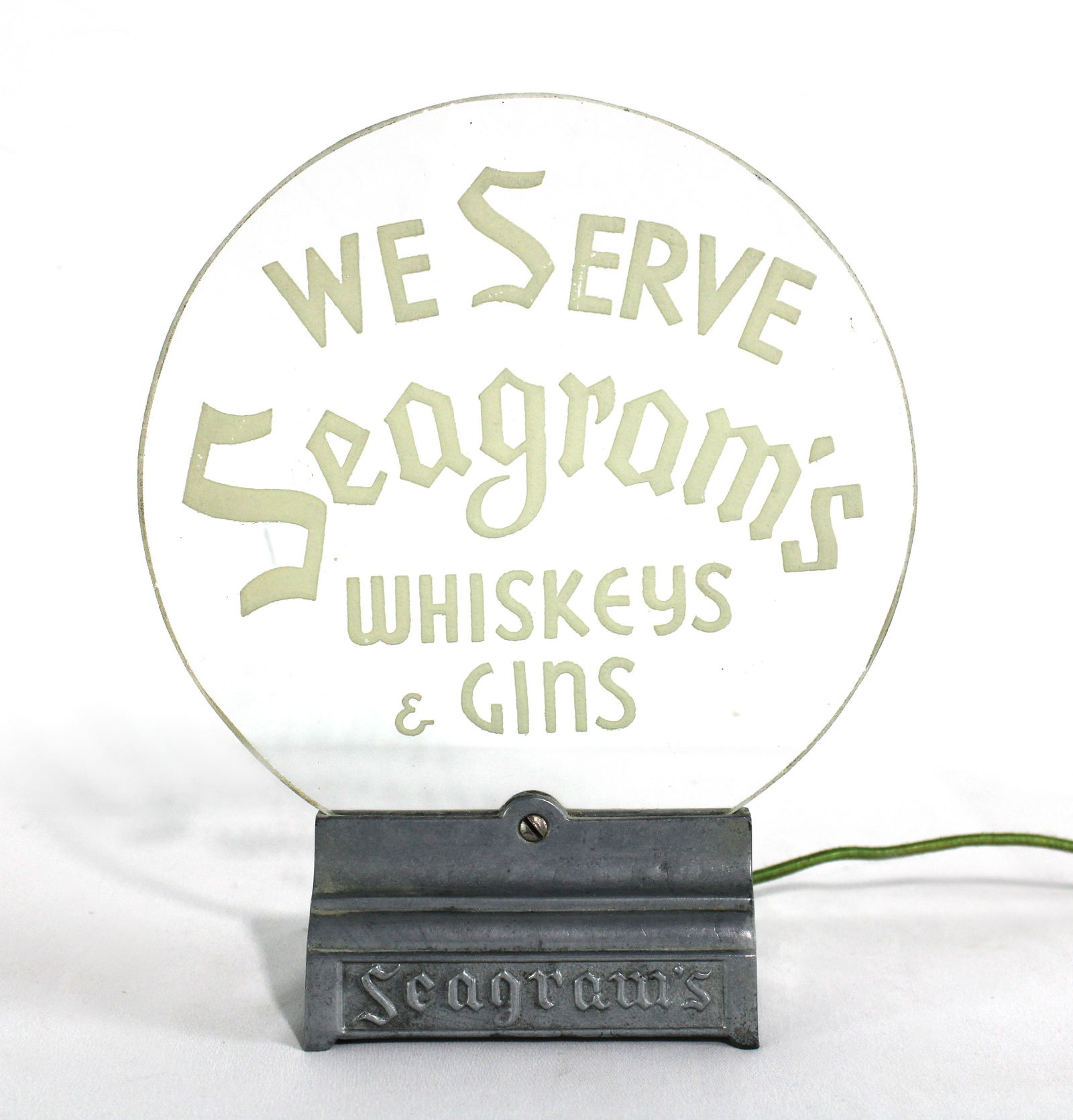 Seagrams Whiskey & Gin Etched Glass and Embossed Metal Advertisement Light Up (1 of 2)