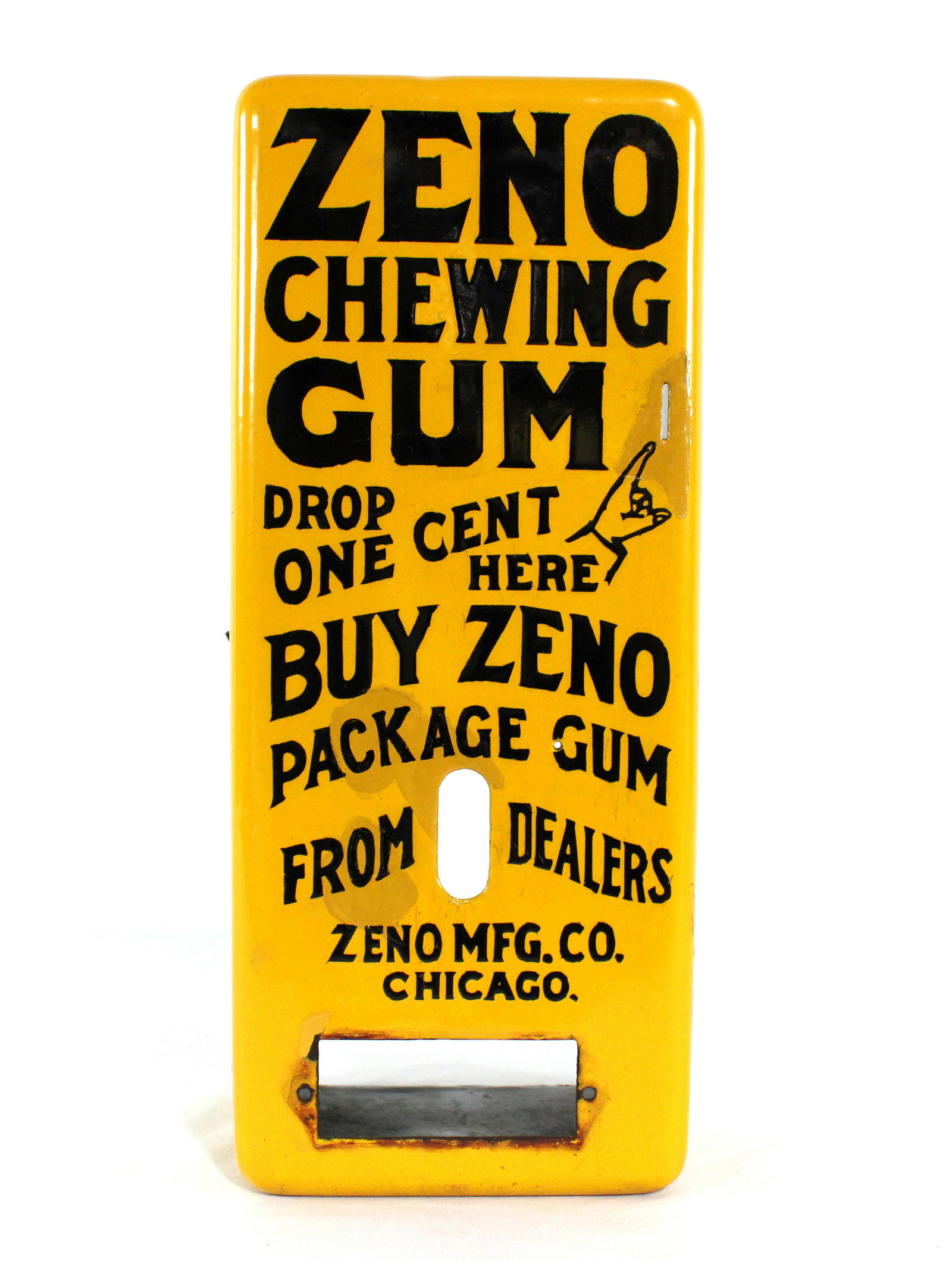 Porcelain Zeno Gum Dispenser Cover with Coin: Porcelain Zeno Gum Dispenser Cover with Coin. Cover and coin piece only. In-house shipping available. Dimensions: 17 x 7 x 6