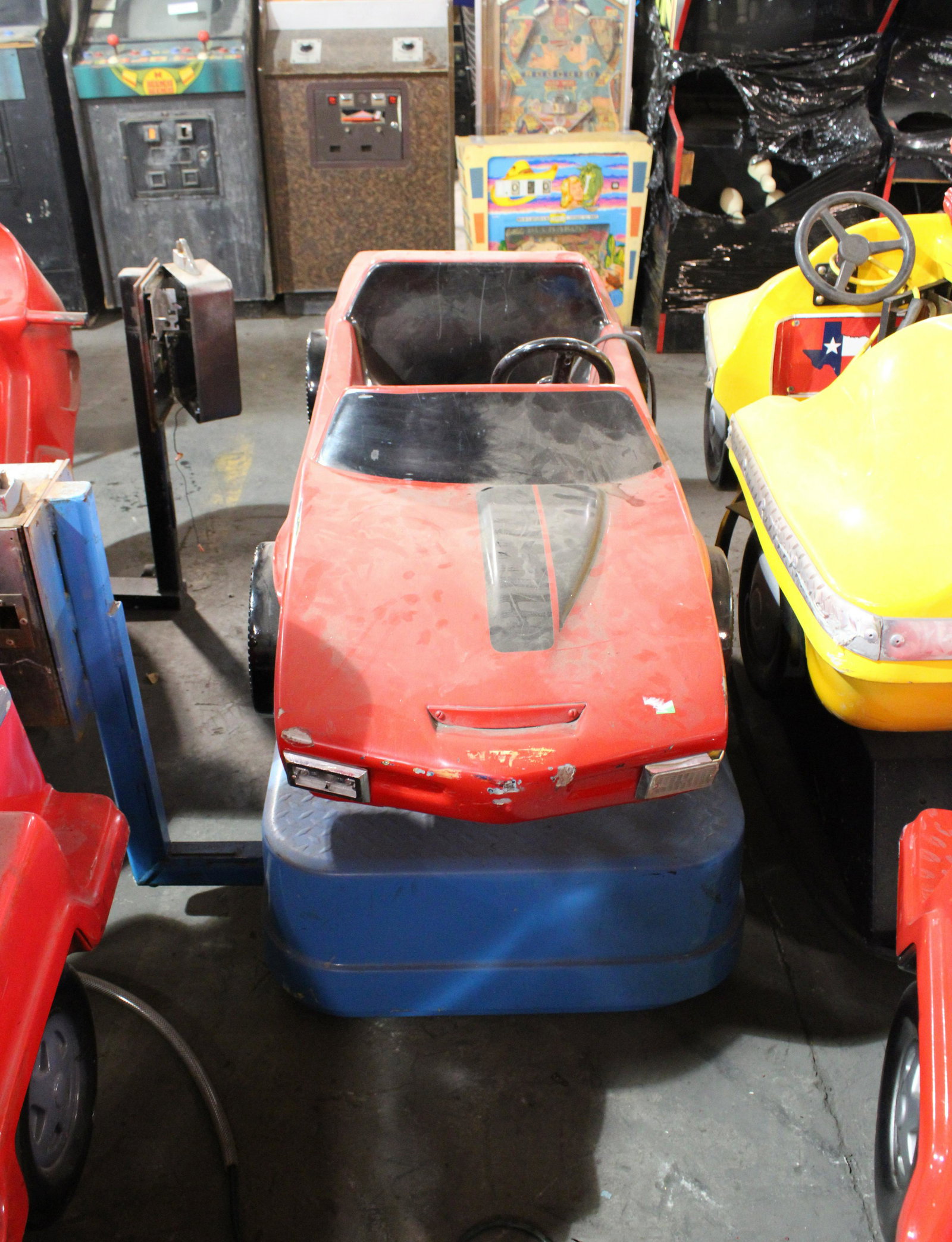 Red Convertible Coin Op Kiddie Ride: Red Convertible Coin Op Kiddie Ride. As found, untested.