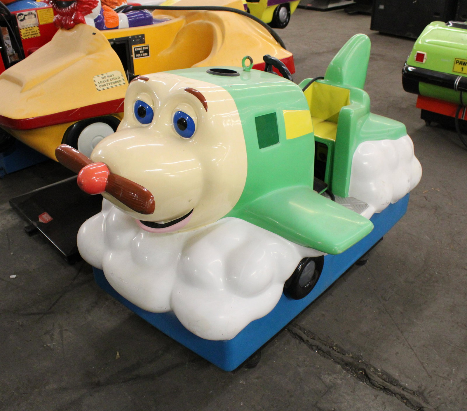 Green Plane Coin Op Kiddie Ride: Green Plane Coin Op Kiddie Ride. Untested for parts or repair. No coin.
