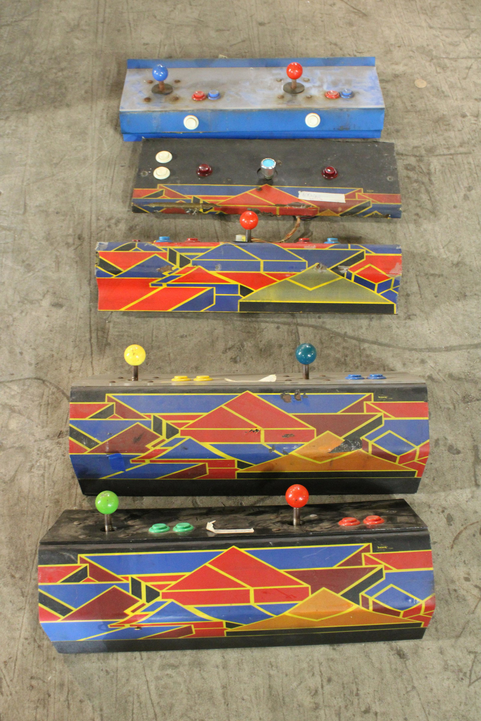Five Arcade Game Control Panels: Five Arcade Game Control Panels. As found.