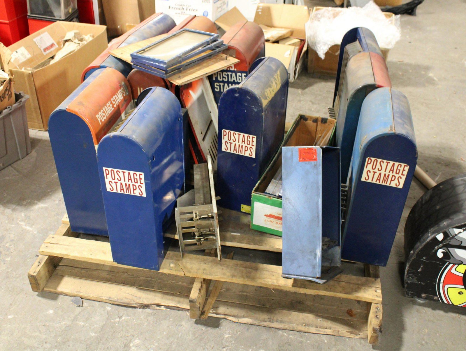 Coin Op Stamp Machine Parts, Pallet Lot: Coin Op Stamp Machine Parts, Pallet Lot. As found at old vending company in Georgia.