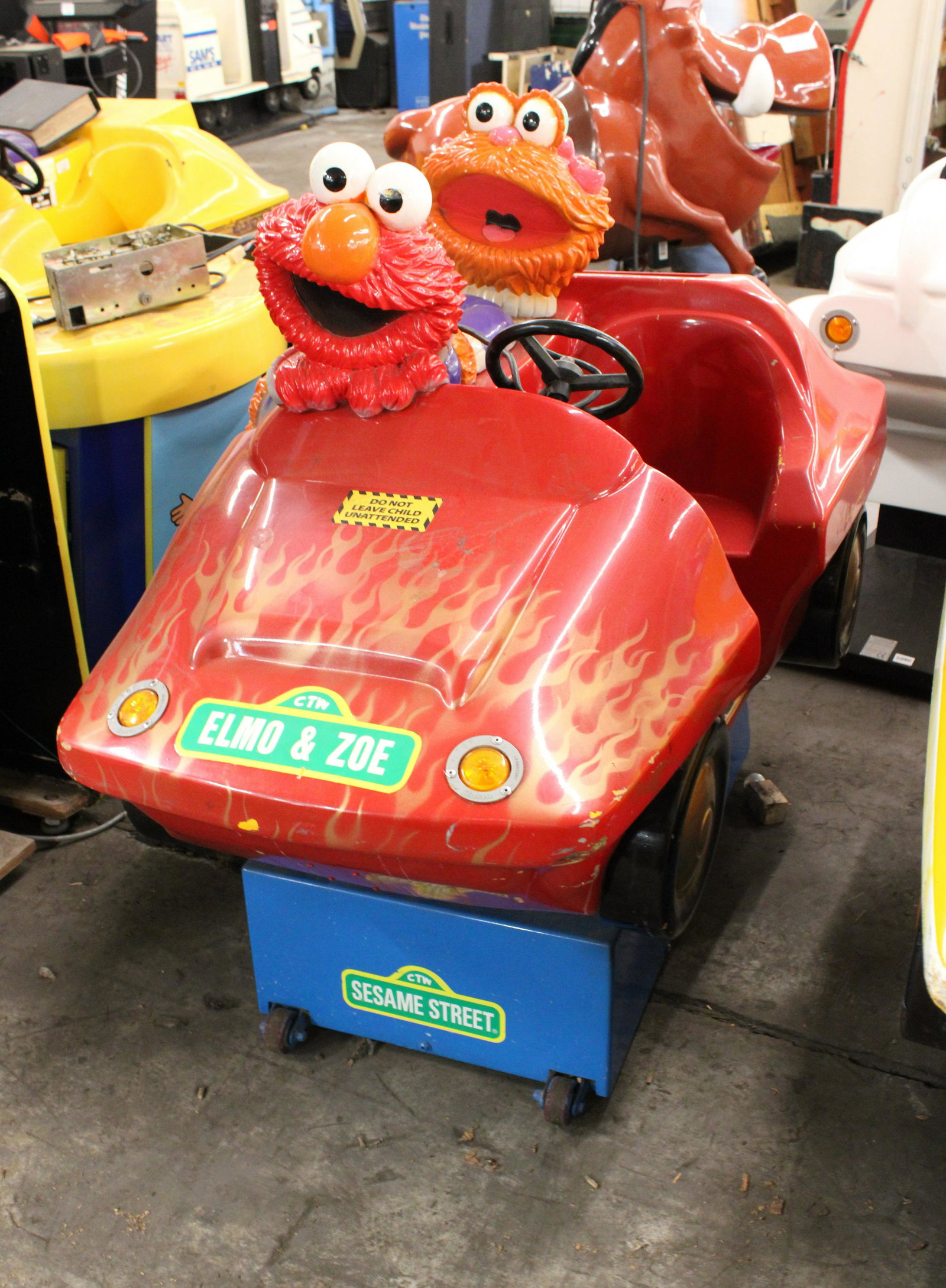 Sesame Street Elmo & Zoe Kiddie Ride: Sesame Street Elmo & Zoe Kiddie Ride. Needs repairs.