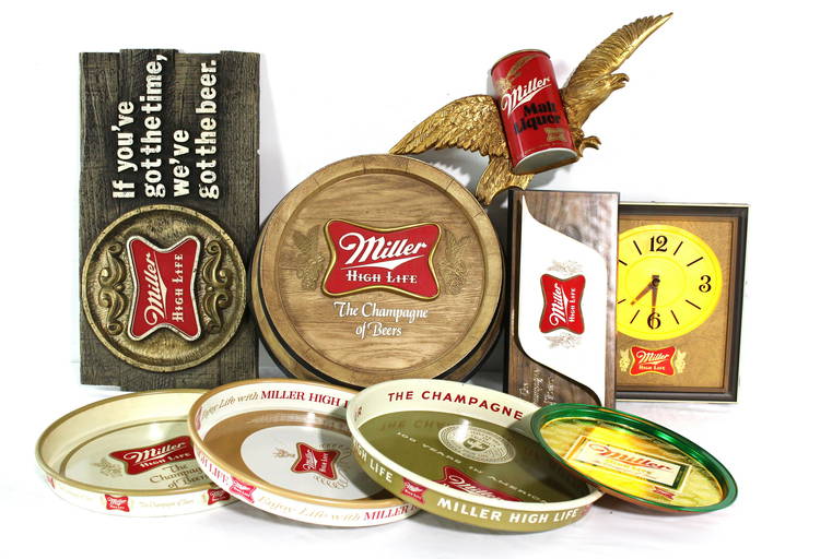 Miller Beer Signs, Trays and Clock (0353) on Aug 11, 2022 Jaybird Auctions in MD