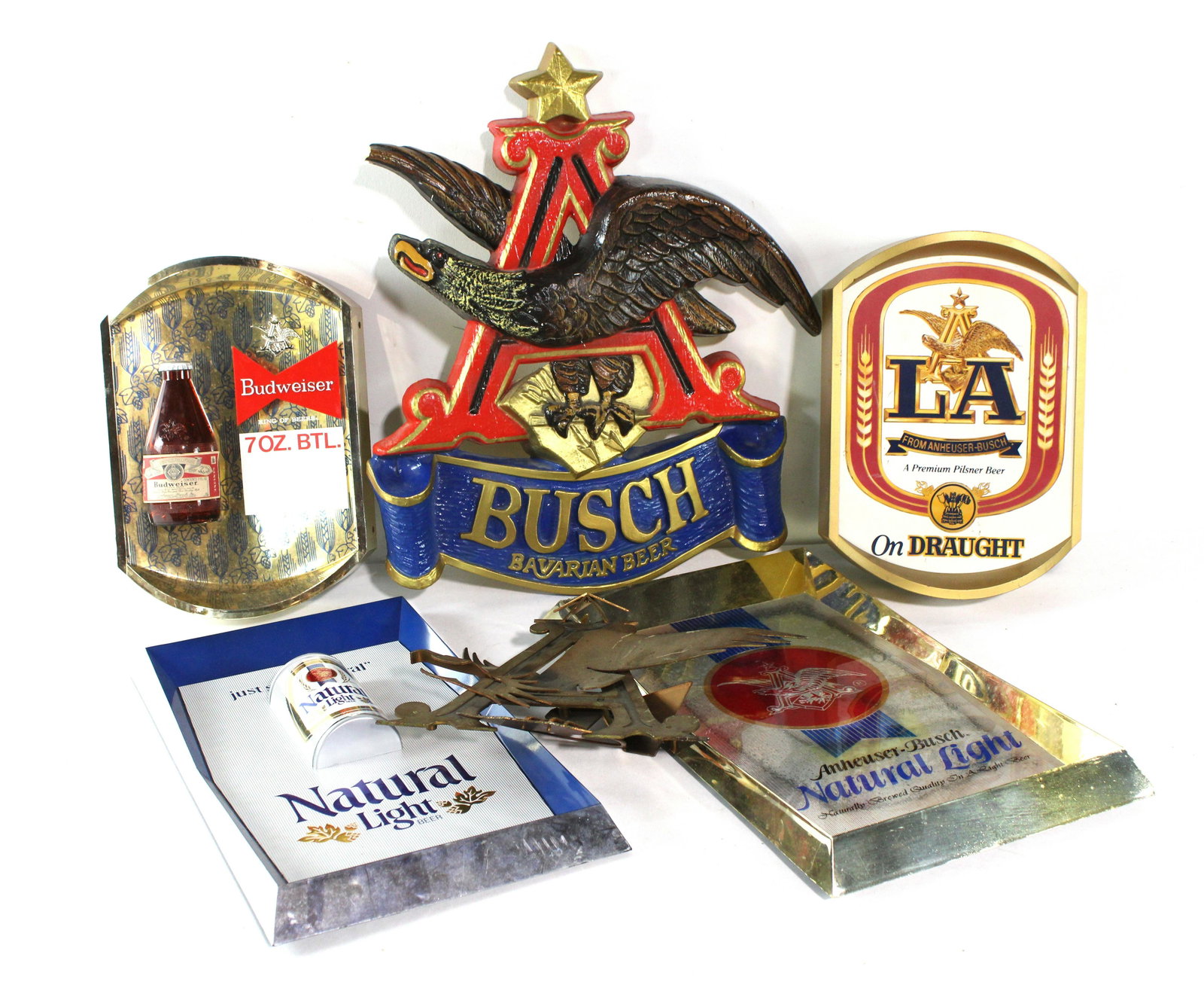 Anheuser Busch Beer Signs incl. Budweiser: Anheuser Busch Beer Signs incl. Budweiser. DImensions of A Sign: 19 x 15 x 3. *Shipping now available via Live Shipping through Live Auctioneers. Please see terms for more details.
