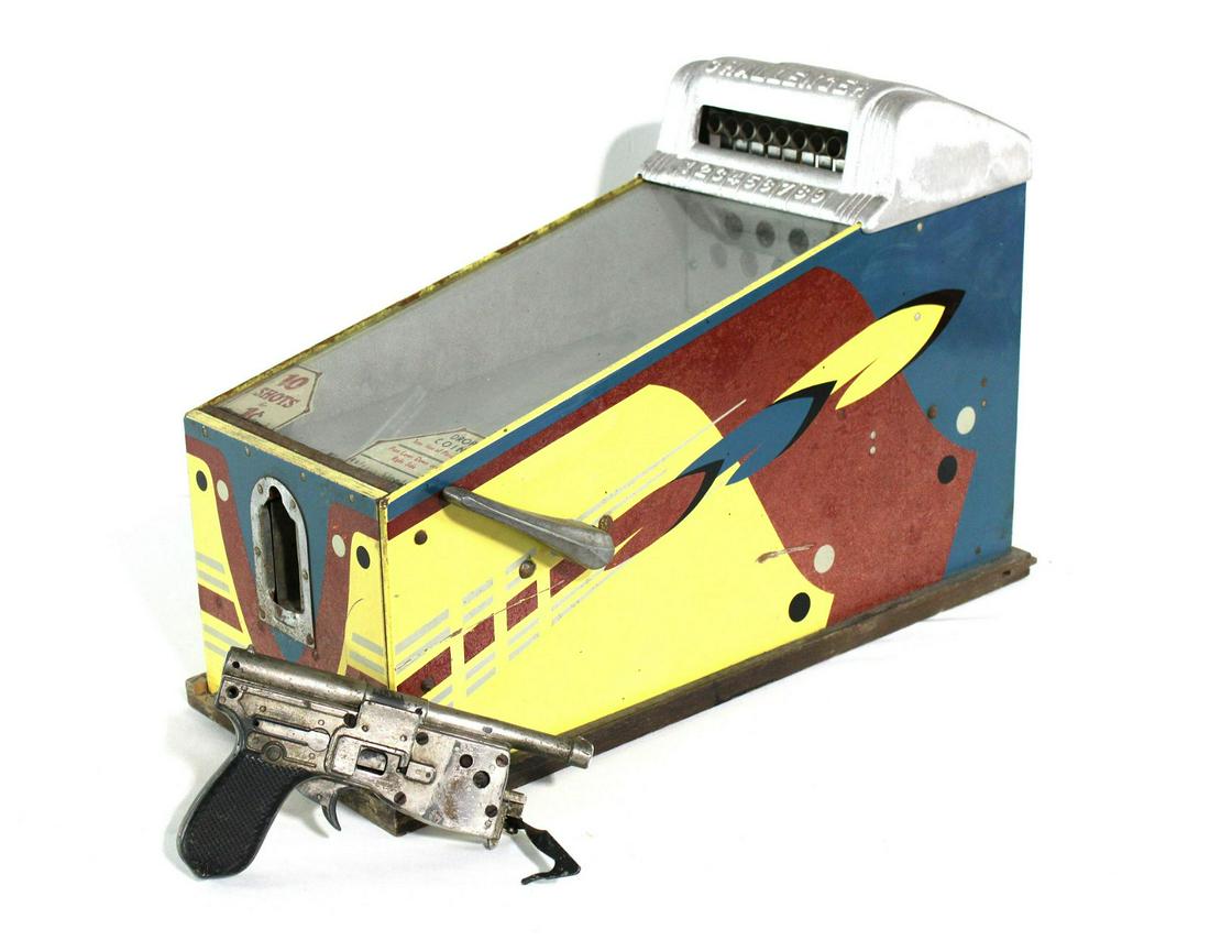 ABT Challenger Coin Op Shooting Gallery: ABT Challenger Coin Op Shooting Gallery. Will need some work. Gun needs attached, no back door. Dimensions: 15 x 9 x 24. *Shipping now available via Live Shipping through Live Auctioneers. Please see