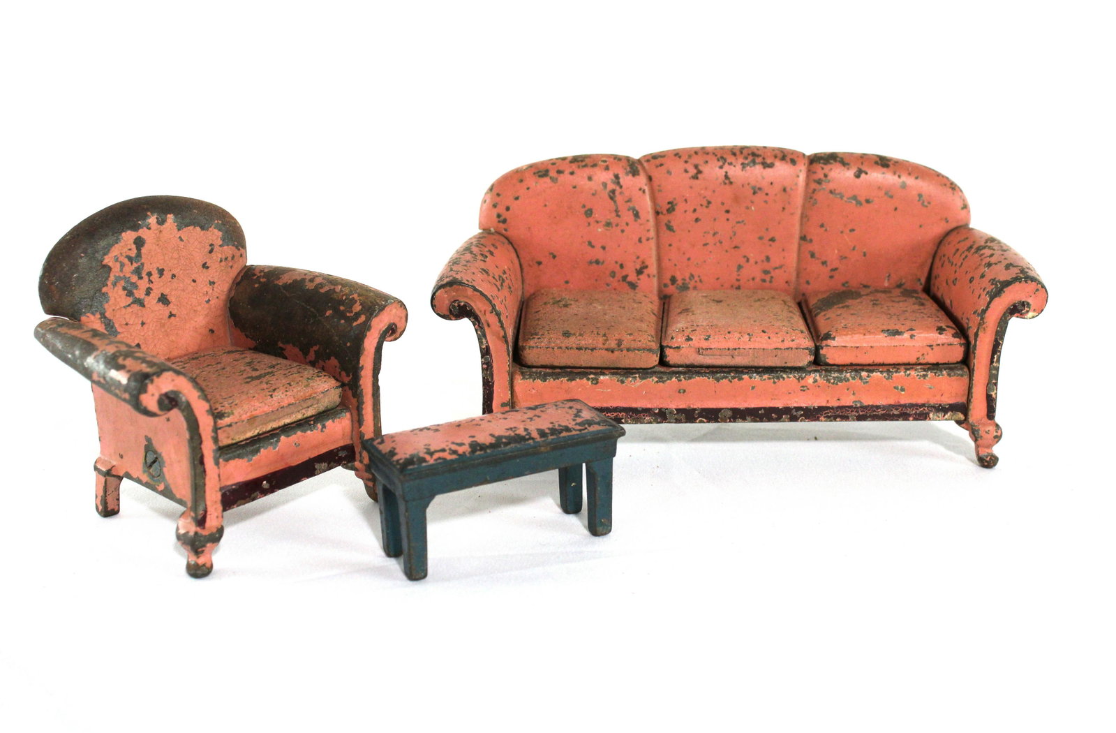 Arcade Cast Iron Toy Couch, Chair and Bench: Arcade Cast Iron Toy Couch, Chair and Bench. Dimensions of couch: 4 x 8 x 3. *Please see terms for shipping details.