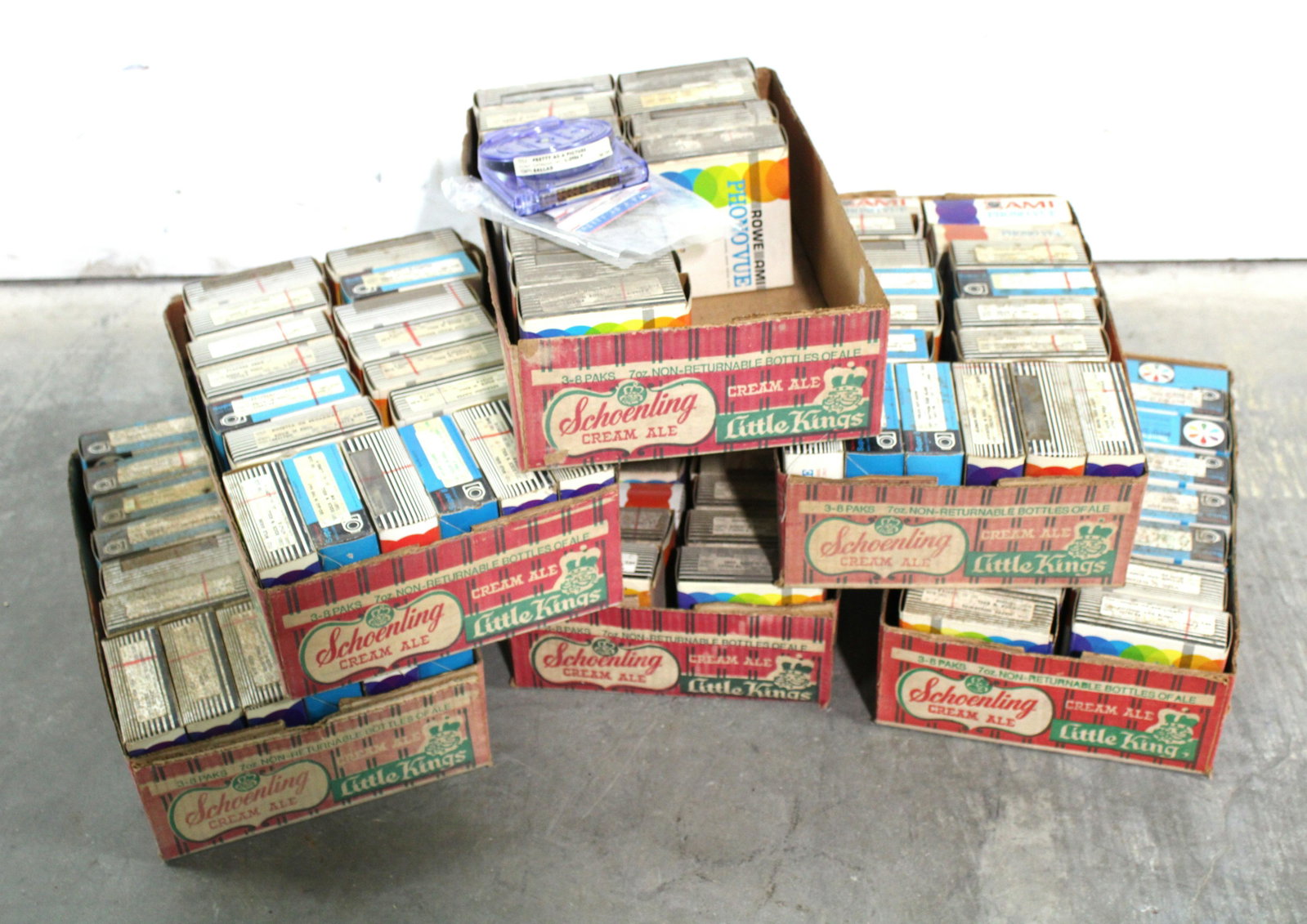Rowe AMI Phonovue Super 8 MM Cartridge Films in Boxes: Rowe AMI Phonovue Super 8 MM Cartridge Films in Boxes. Boxes are dirty/ dusty but does not seem to have affected the film cases inside. Dimensions of full stack: 30 x 15 x 10. *Please see terms for sh