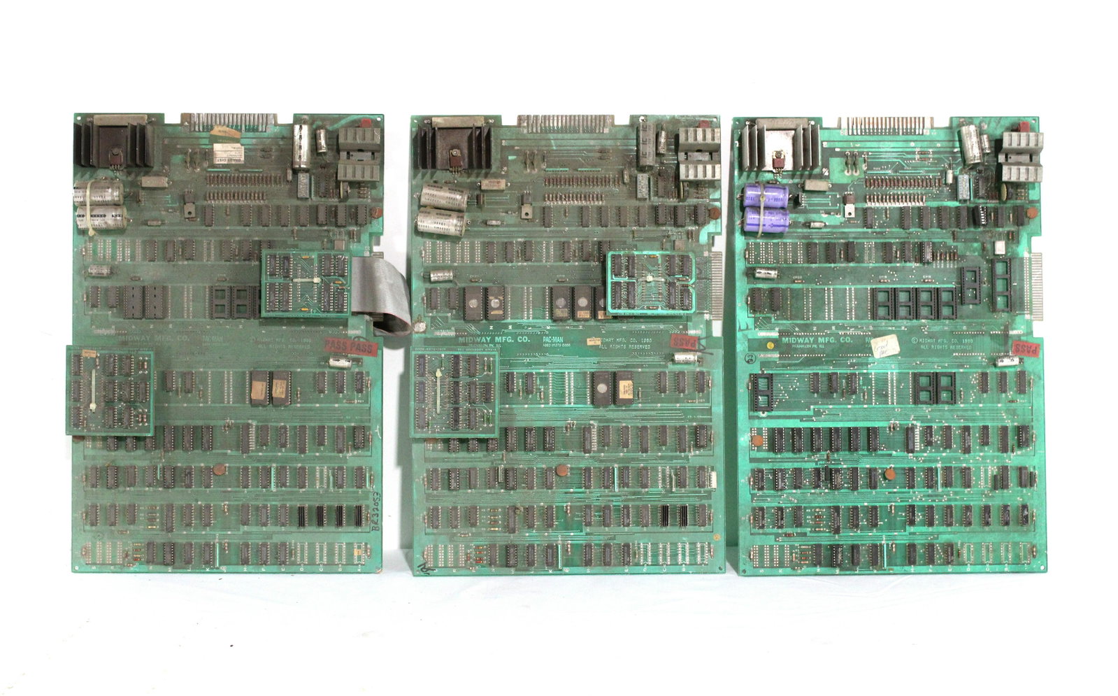 Three Bally Midway Pac-Man / Ms. Pac-Man Arcade Game Boards: Three Bally Midway Pac-Man / Ms. Pac-Man Arcade Game Boards. Untested. Dimensions of one: 17 x 12 x 2. *Please see terms for shipping details.