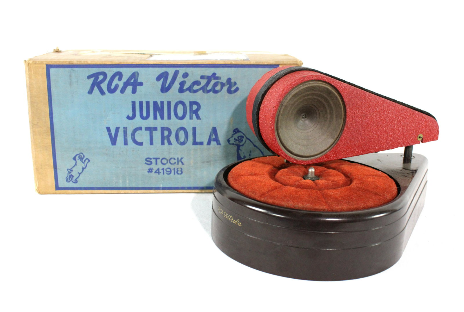 RCA Victor Junior Victrola with Original Box: RCA Victor Junior Victrola with Original Box. Untested. Dimensions of box: 7 x 14 x 10. *Please see terms for shipping details.