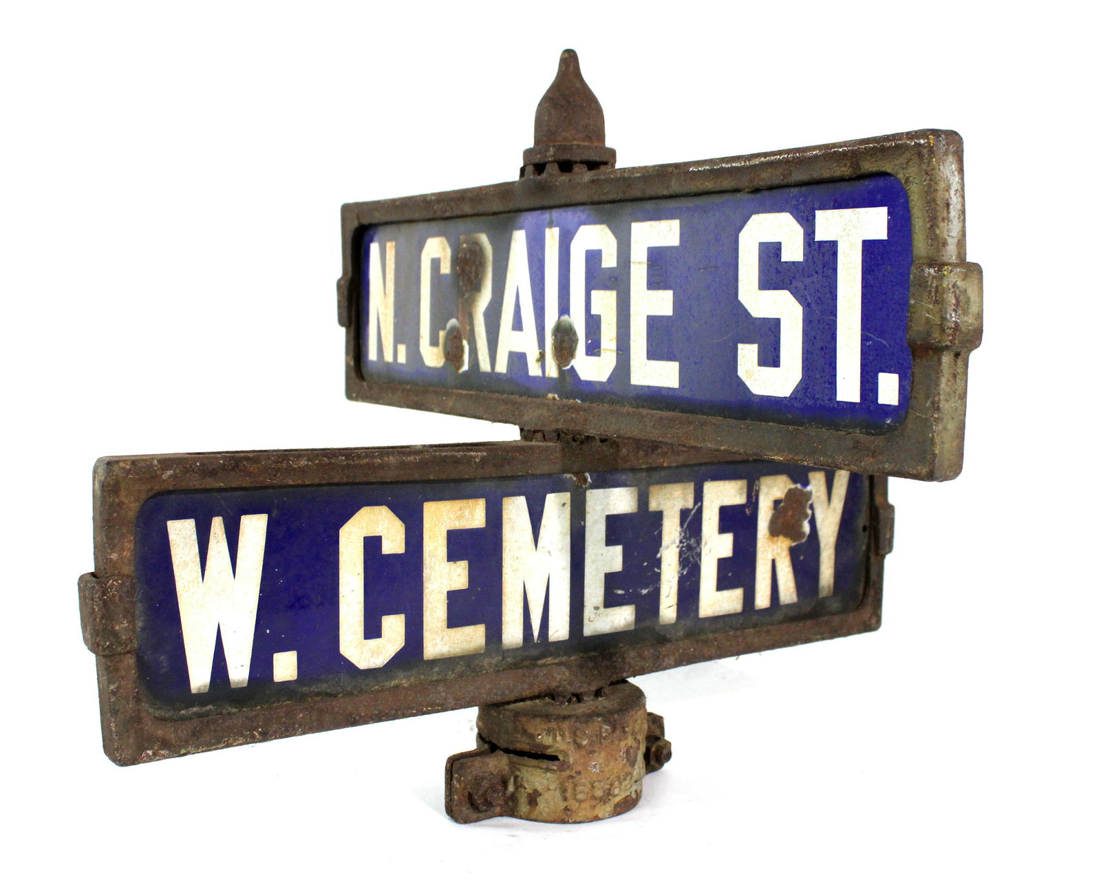 Porcelain Two Way Street Sign, W. Cemetery and N. Craige St. (1 of 2)