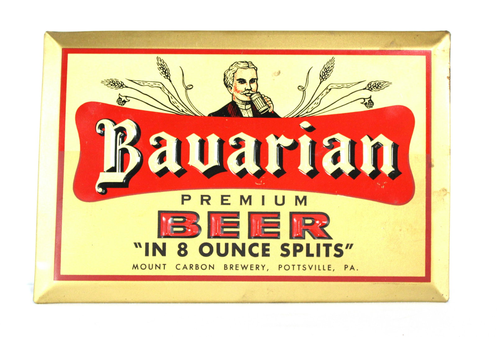 Embossed Bavarian Beer Advertising Sign, Pottsville PA: Embossed Bavarian Beer Advertising Sign, Pottsville PA. In-house shipping available. Dimensions: 6 x 9