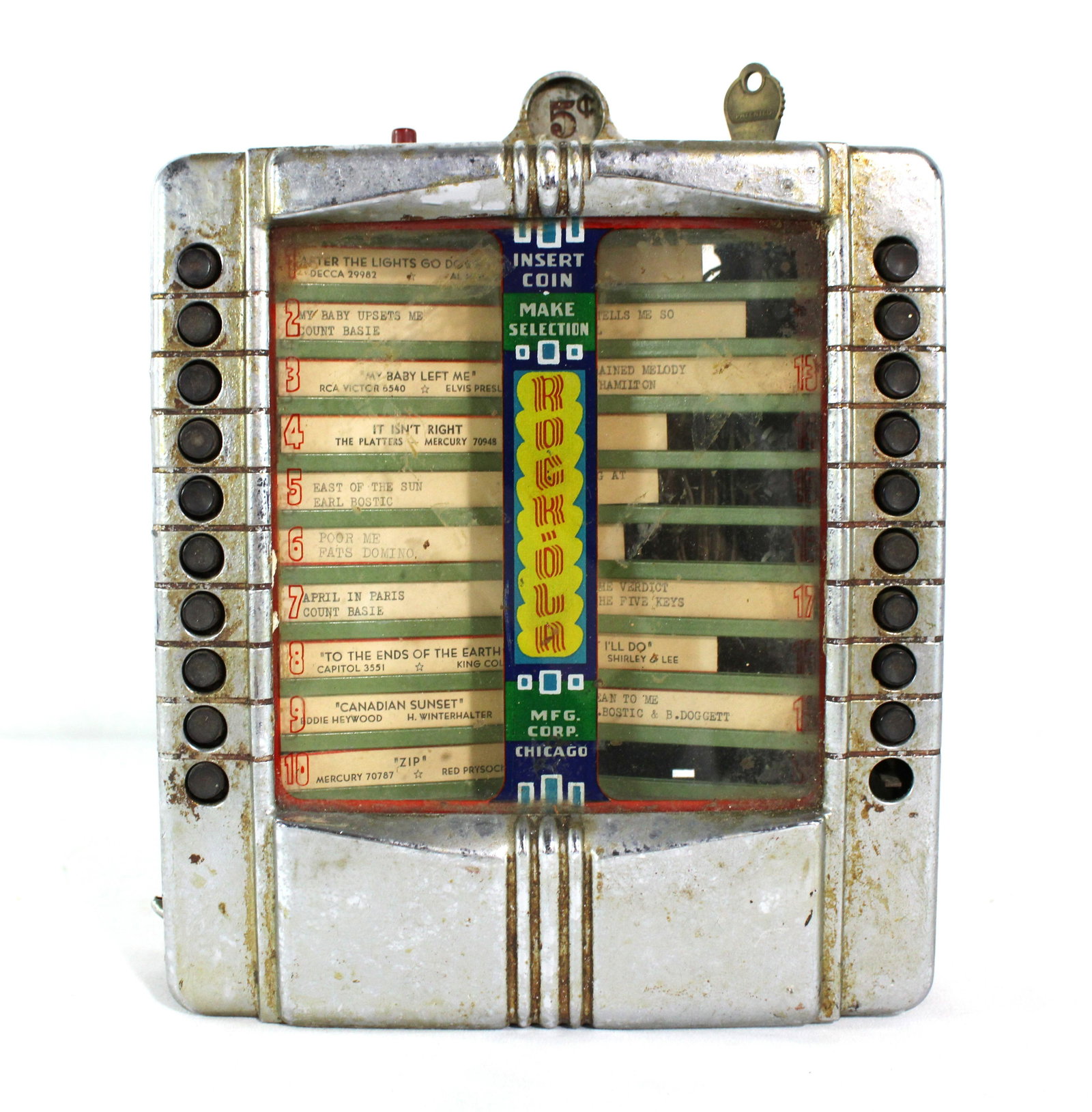 Rockola Model 1530 Coin Op Wallbox: Rockola Model 1530 Coin Op Wallbox. This item requires third party shipping or pickup arrangements to be made. Dimensions: 11 x 9 x 3