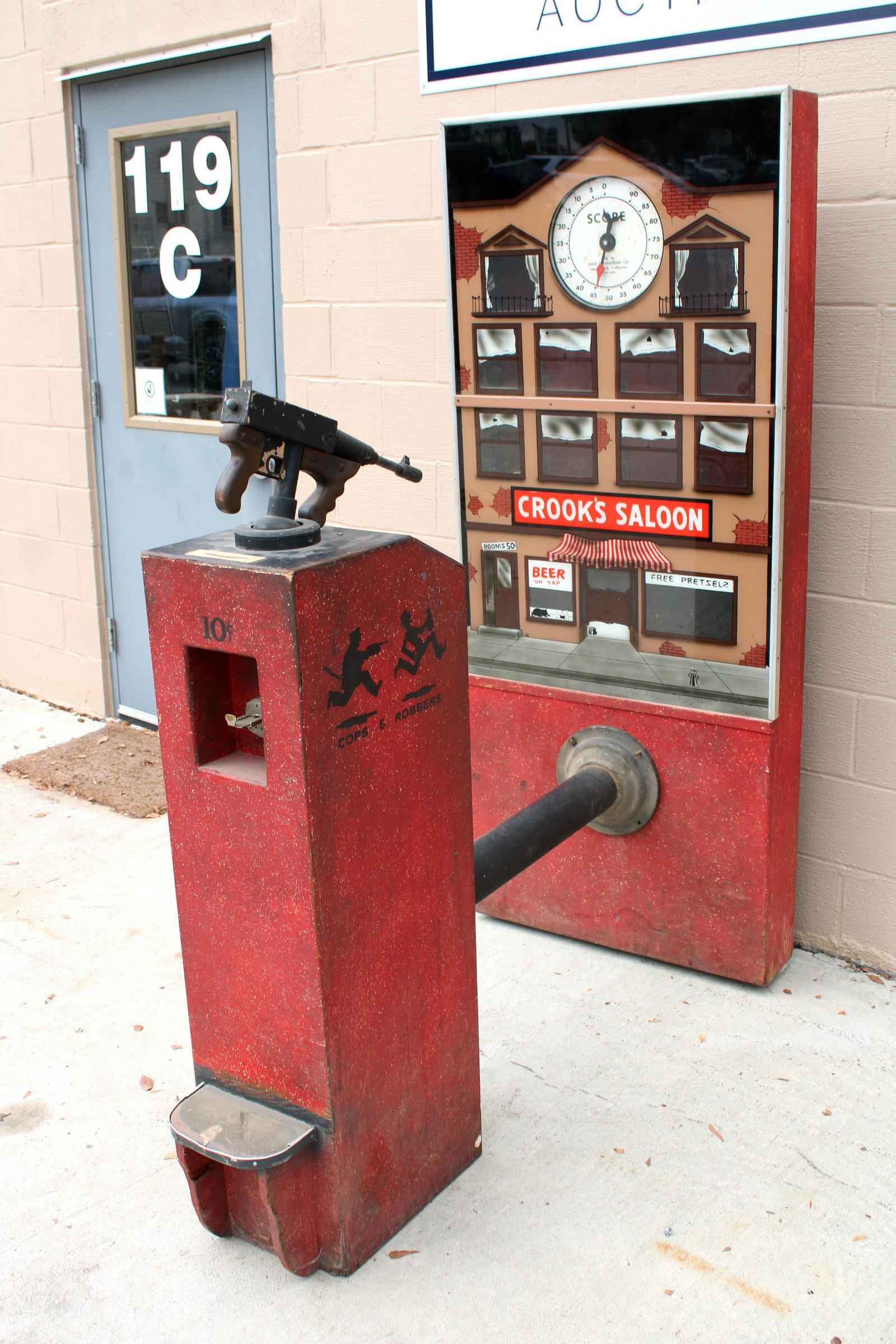 Cops & Robbers (Burp Gun aka Crooks Saloon) Arcade Game, 1957: Cops & Robbers (Burp Gun aka Crooks Saloon) Arcade Game by Dale Engineering, 1957. Needs work. This item requires third party shipping or pickup arrangements to be made. Dimensions: 73 x 30 x 60