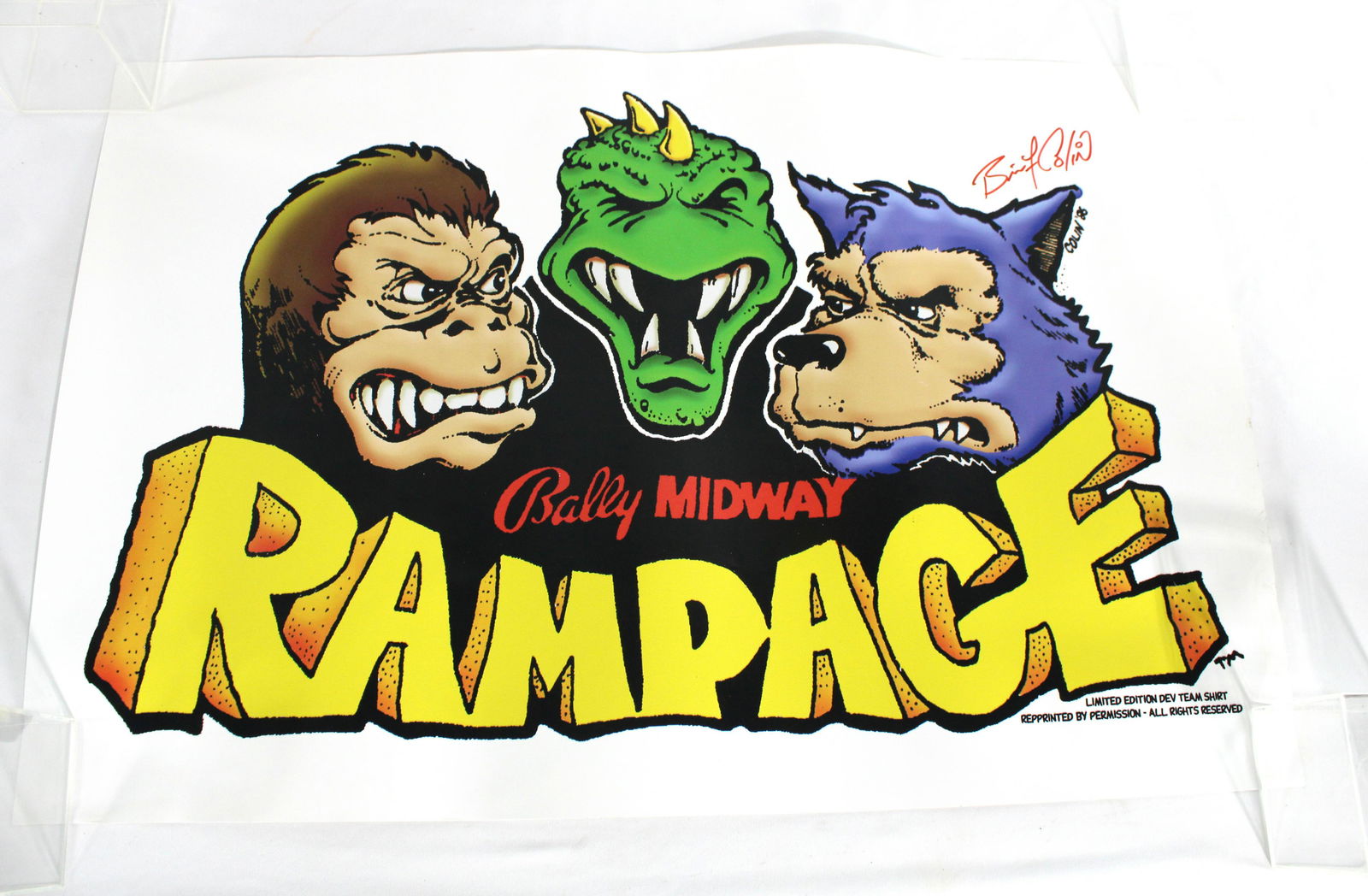 Autographed Bally Midway Rampage Arcade Artwork Poster, Brian Colin (1 of 2)