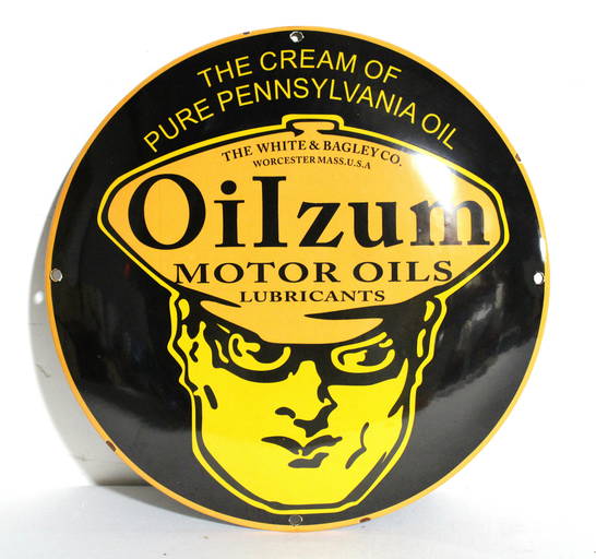 Porcelain Oilzum Motor Oils Button Sign, Reproduction (0378) on Jan 05