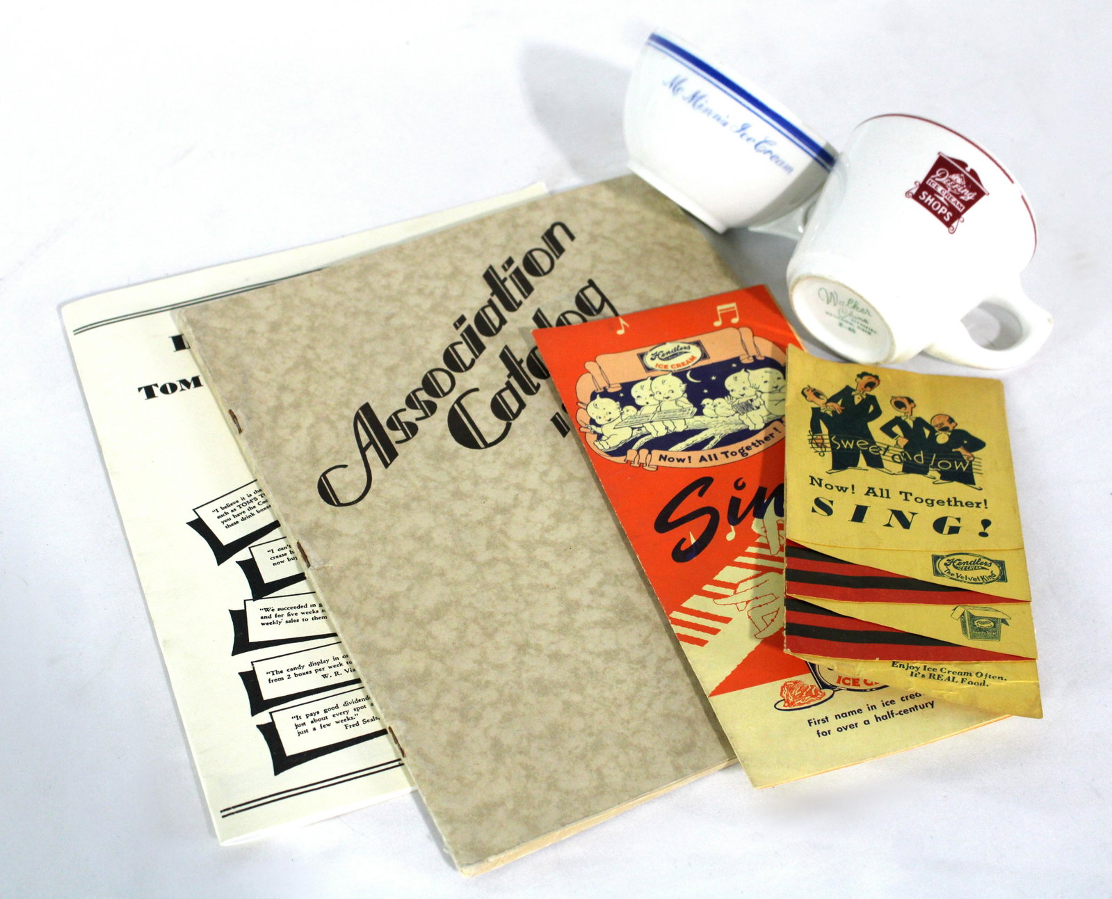 Ice Cream Shop Mugs and Literature: Ice Cream Shop Mugs and Literature. Also includes Reproduction Tom's Catalog. In-house shipping available.
