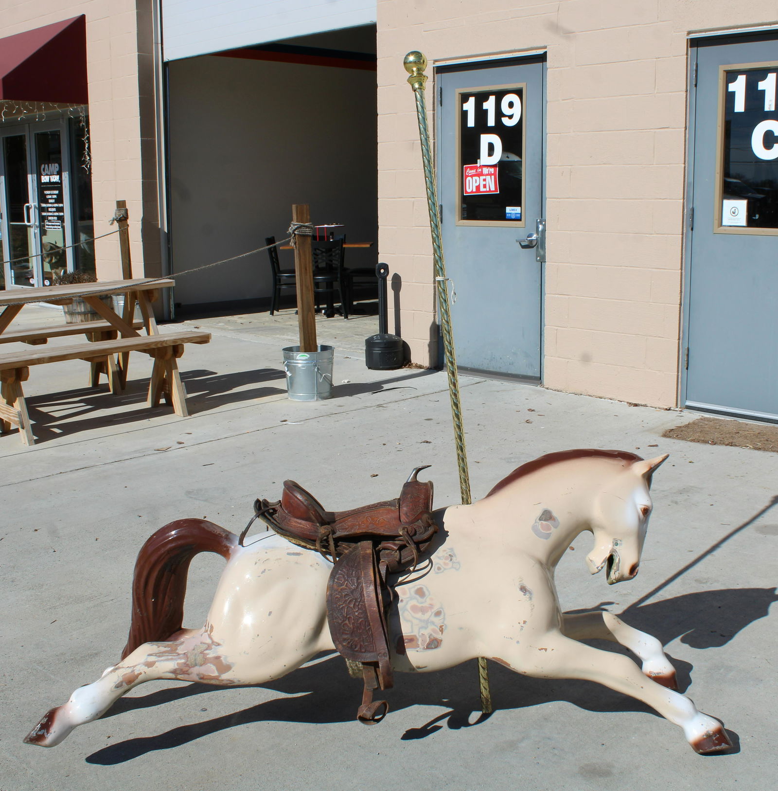 Fiberglass Carousel Horse with Leather Saddle and Pole (1 of 4)