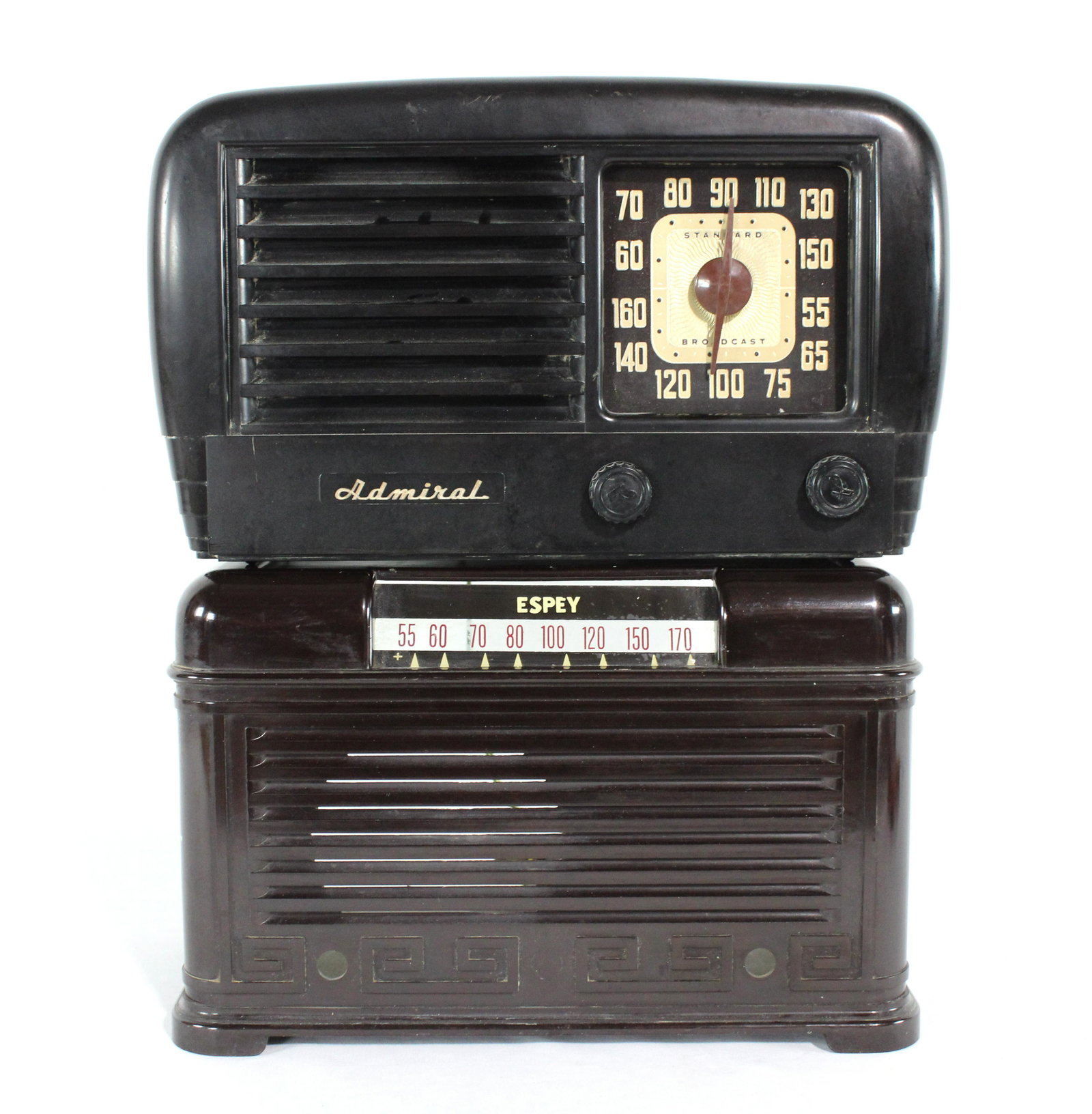 Admiral Vintage Radio and Espey Radio Shell: Admiral Vintage Radio and Espey Radio Shell. Espey is shell only. This item requires third party shipping or pickup arrangements to be made. Dimensions of One: 8 x 13 x 8