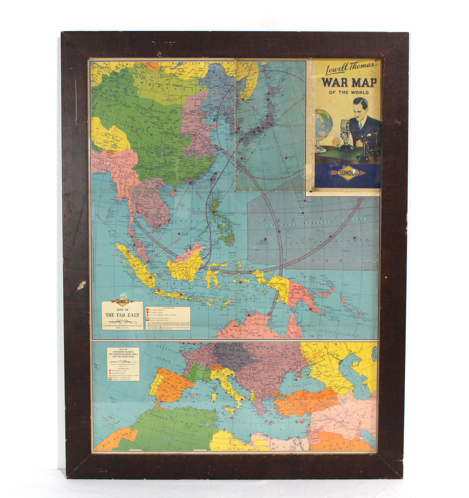 1940s Sunoco War Map, Framed, Double Sided (1 of 2)