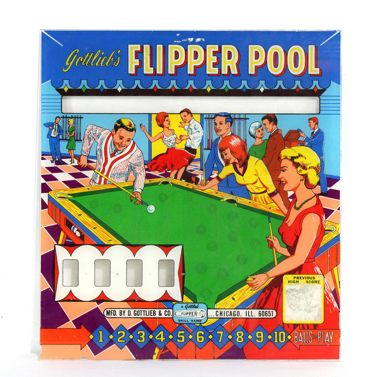 Gottieb Flipper Pool Pinball Backglass Auction