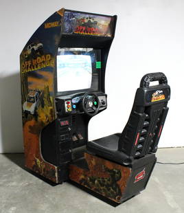 Midway Off Road Challenge Sit-Down Racing Arcade: Midway Off Road Challenge Sit-Down Racing Arcade. Working. Takes several minutes to boot. No back door. This item requires third-party shipping or pickup arrangements to be made. Dimensions: 75 x 30 x